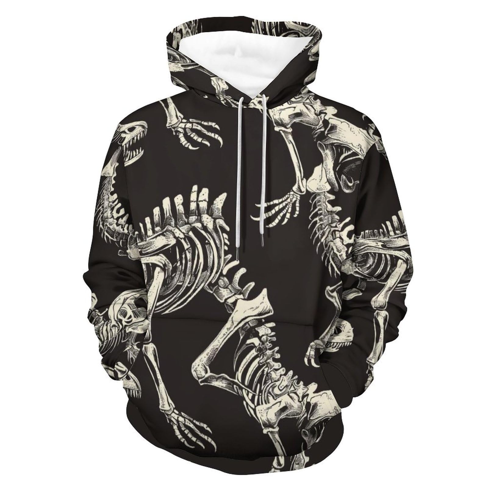 Sweatshirt pullover squelette dinosaure noir manches longues S - 8