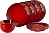 Le Creuset 12 Piece Stoneware Dinnerware Set, Cerise, 79351000607081