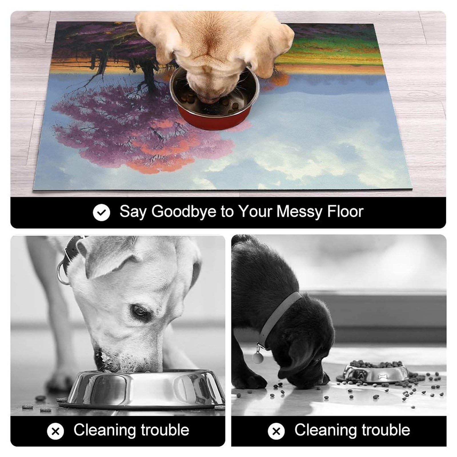 Tapis de nourriture pour chat - Tapis d'alimentation antidérapant pour chien - Facile à nettoyer pour la nourriture et l'eau - Fournitures pour chien et chat - 43,2 x 76,2 cm