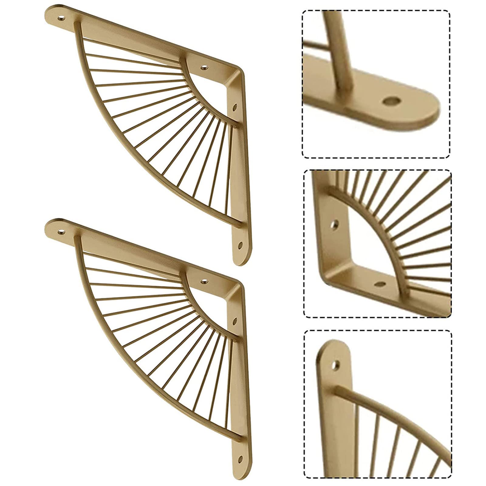 X2 Staffe per mensole,Reggimensola Oro,Staffe di Fissaggio Artigianali Metallo,Supporto per scaffale stoccaggio per Decorazioni per la casa Resistente,Accessori Completi,25cm/10in