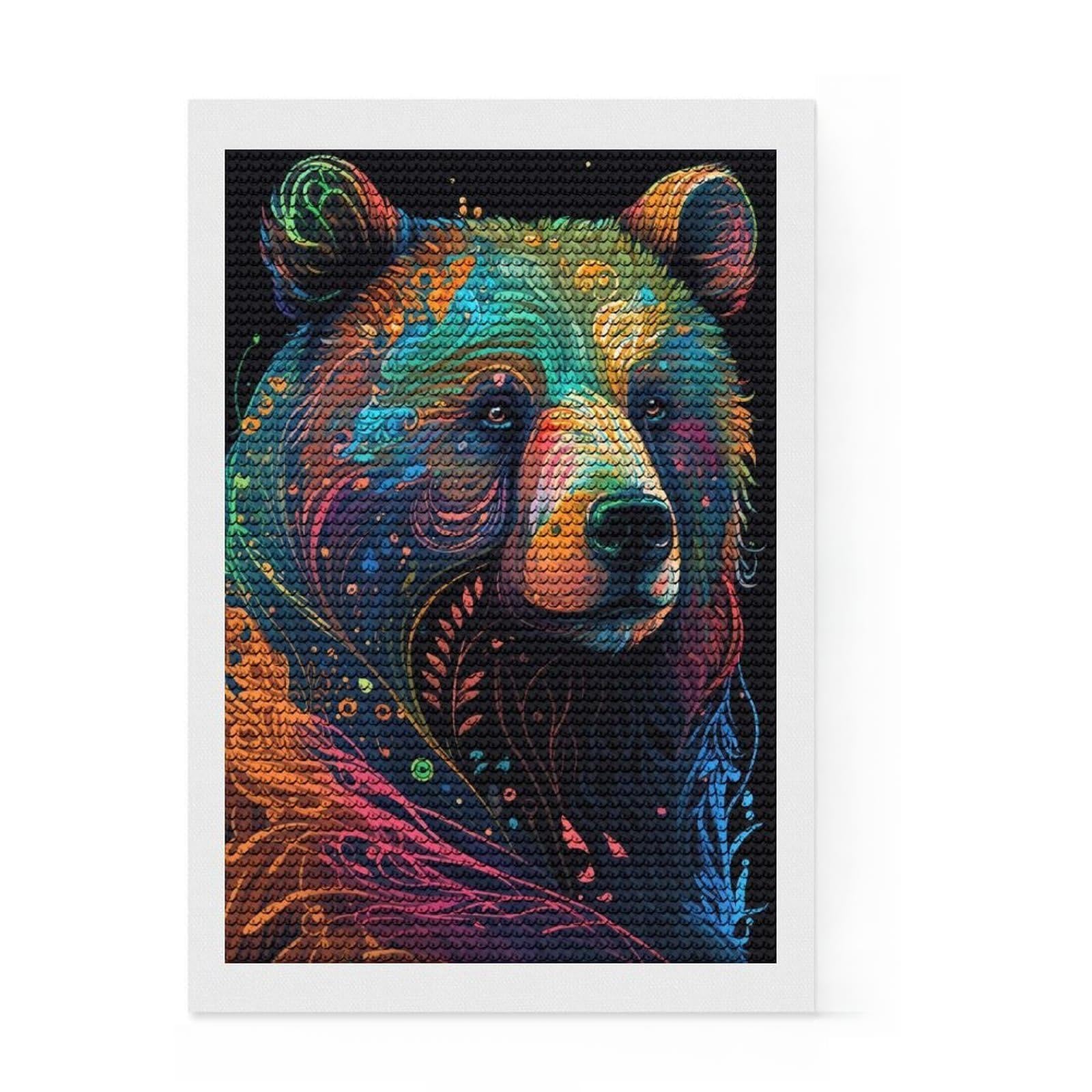 Junmoney Grizzly Bear Style 1 Diamond Painting Canvas Set 8"x12", for Teens, Simple to Start, Farmhouse Decor, Thoughtful Handmade Gift