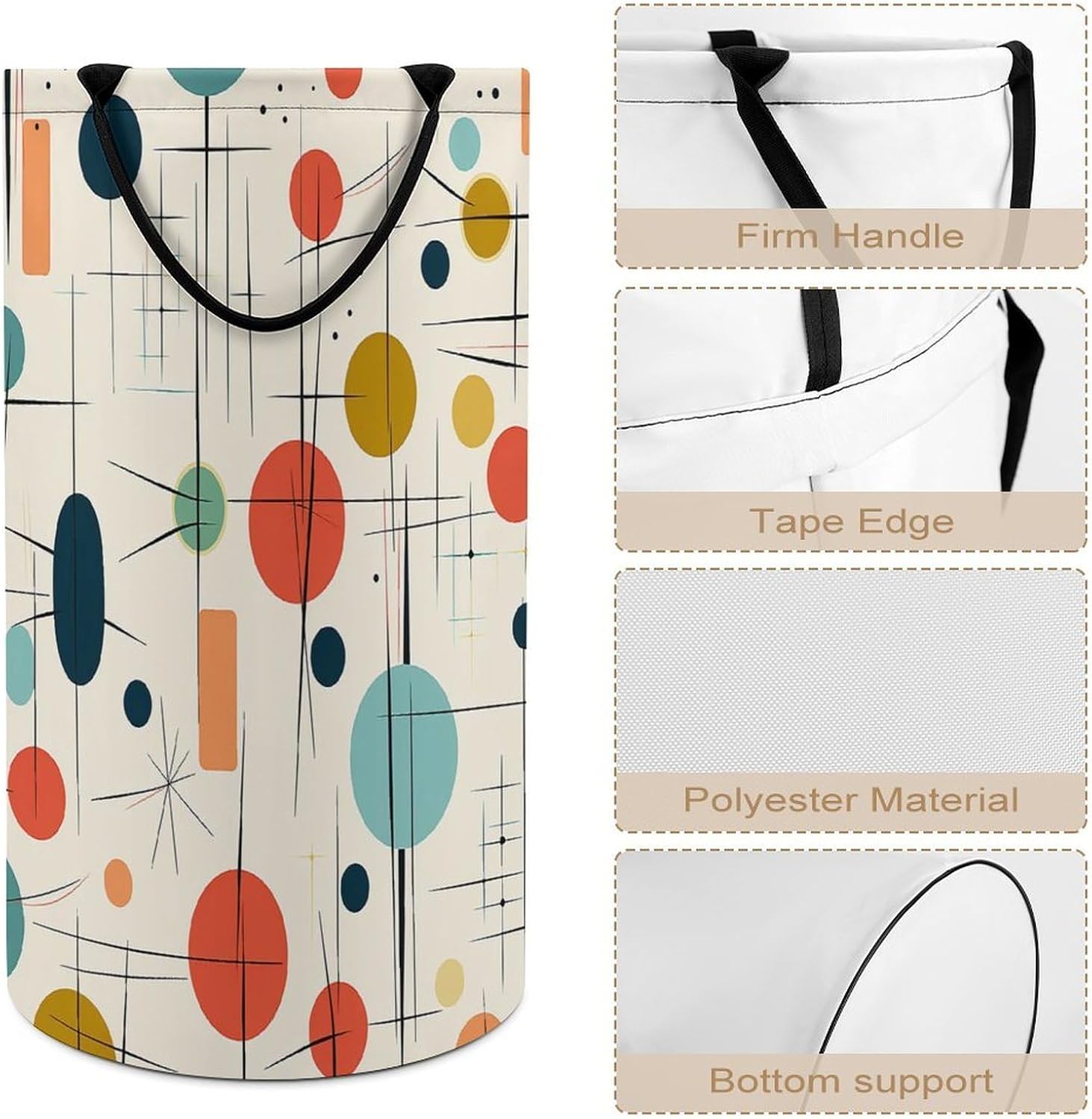 Large Laundry Hamper with Handles Modern Mid Century Laundry Basket Freestanding Waterproof Clothes Hamper for Living Room Bedroom Bathroom College Dorm