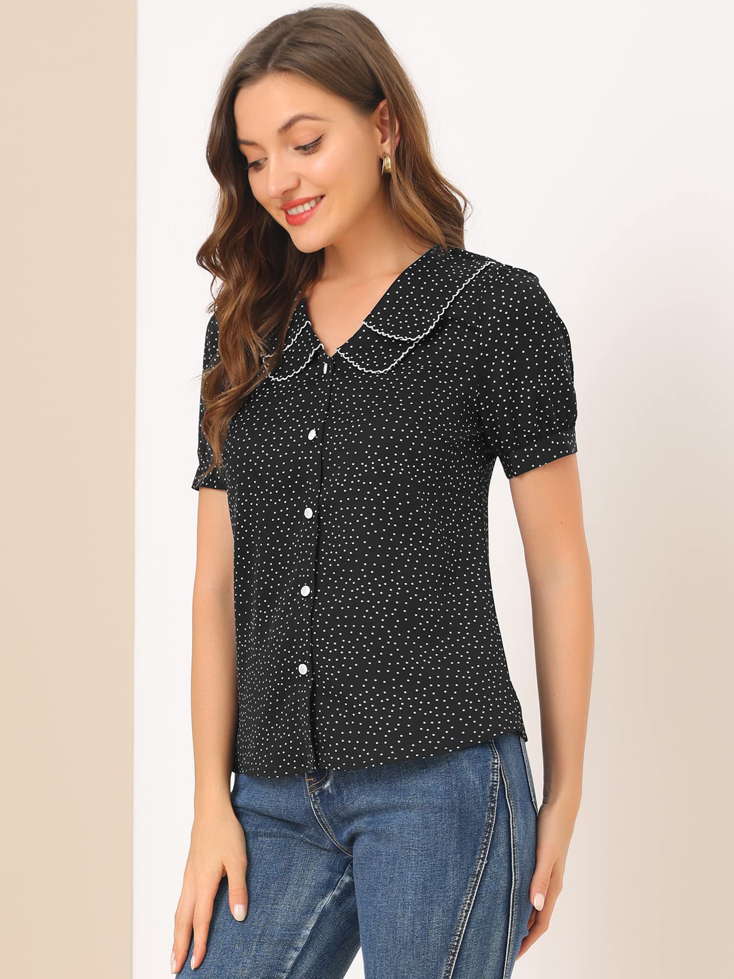 Allegra K Button-Down-Shirts con Bottoni Donna (Pacco da 1)