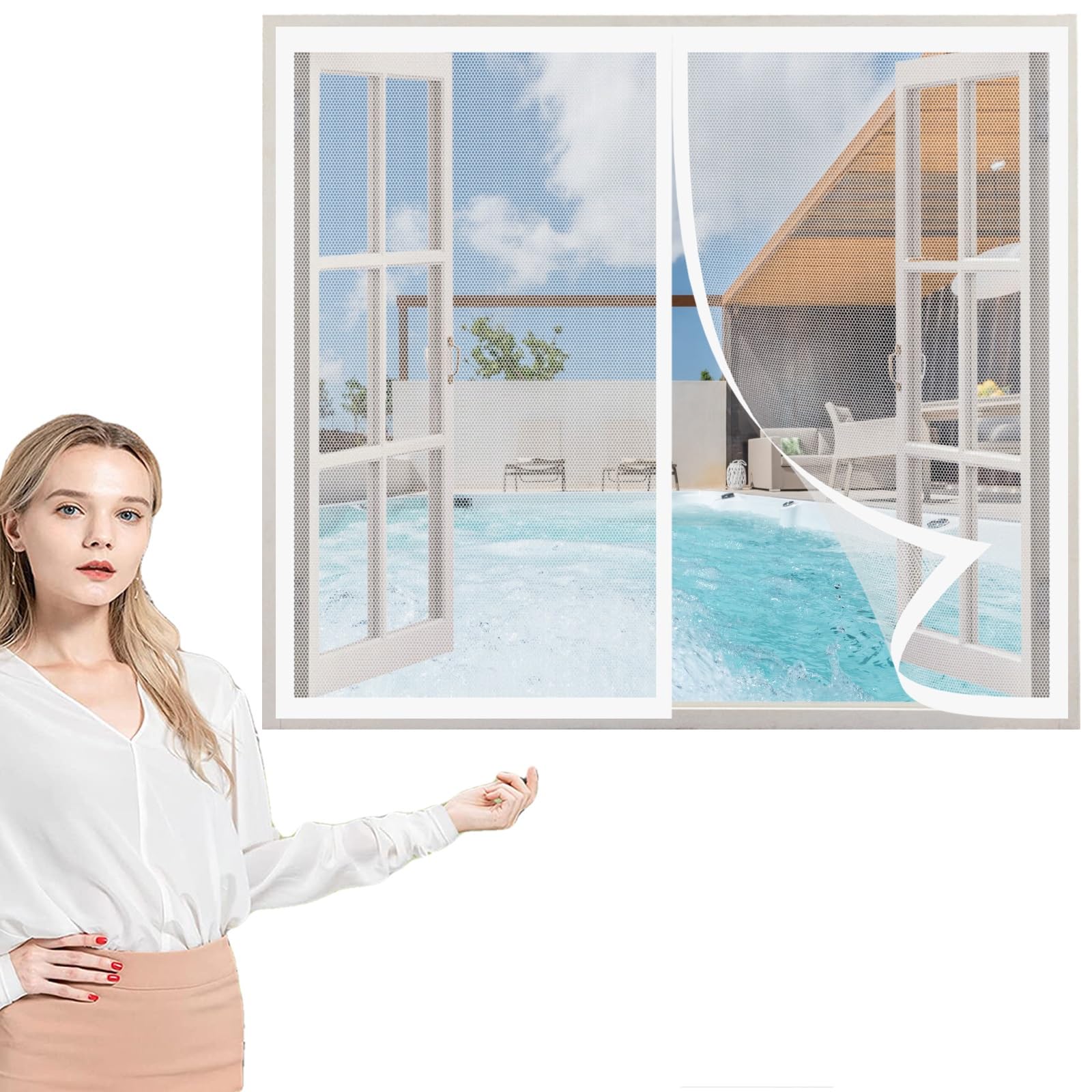 Amzero White Magnetic Fly Screens For Window 115 X 95 Cm(45 X 37Inch), Heavy Duty Bugs Door Screen, Easy To Install For Air Conditioner Room Window,