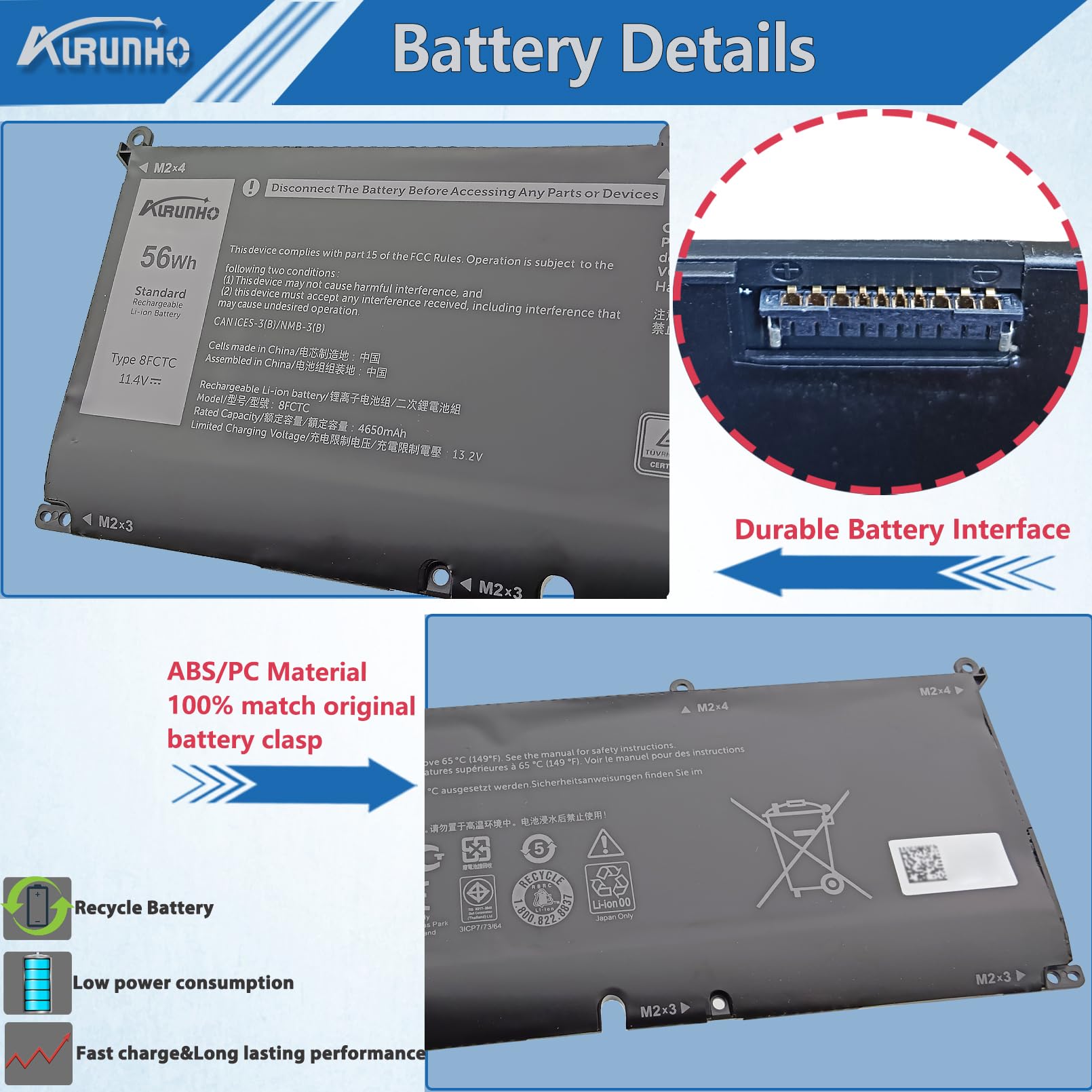 Amazon.com: AURUNHO 8FCTC 56Wh Battery Replacement for Dell