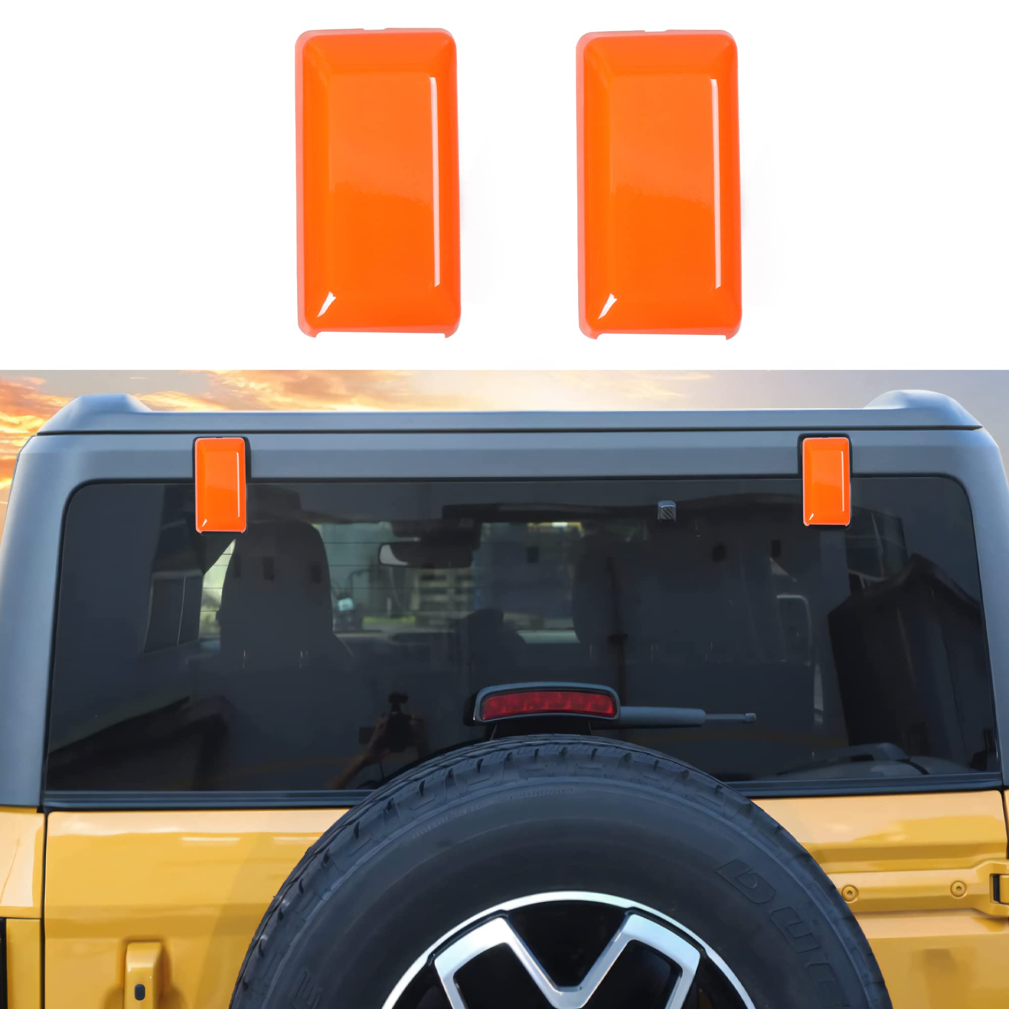 RERPRO Rear Window Tailgate Right Left Hinge Cover Liftgate Glass Hinge Decals Trim for 2021 2022 2023 2024 New Ford Bronco 2/4 Door Exterior Decorations Accessories 1 Pair Orange