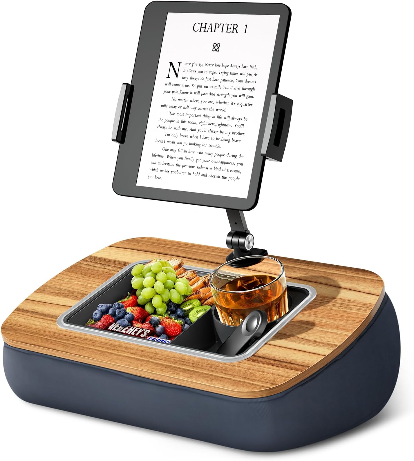 ERGONOV Tablet Pillow Stand for Lap Use,Adjustable iPad Holder with Snack Bowl,360° Rotating Clip for 4.7-13" Kindle,Phone,Tablet.Ideal for Hands-Free Reading and Relaxation on Bed,Couch,Recliner,Gray
