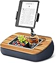 Lap Beanbag Tablet Pillow Stand,Adjustable iPad Holder with Snack Bowl,360° Rotating Clip for 4.7-13" Kindle,Phone,Tablet.Ideal for Hands-Free Reading and Relaxation on Bed,Couch,Recliner,Gray
