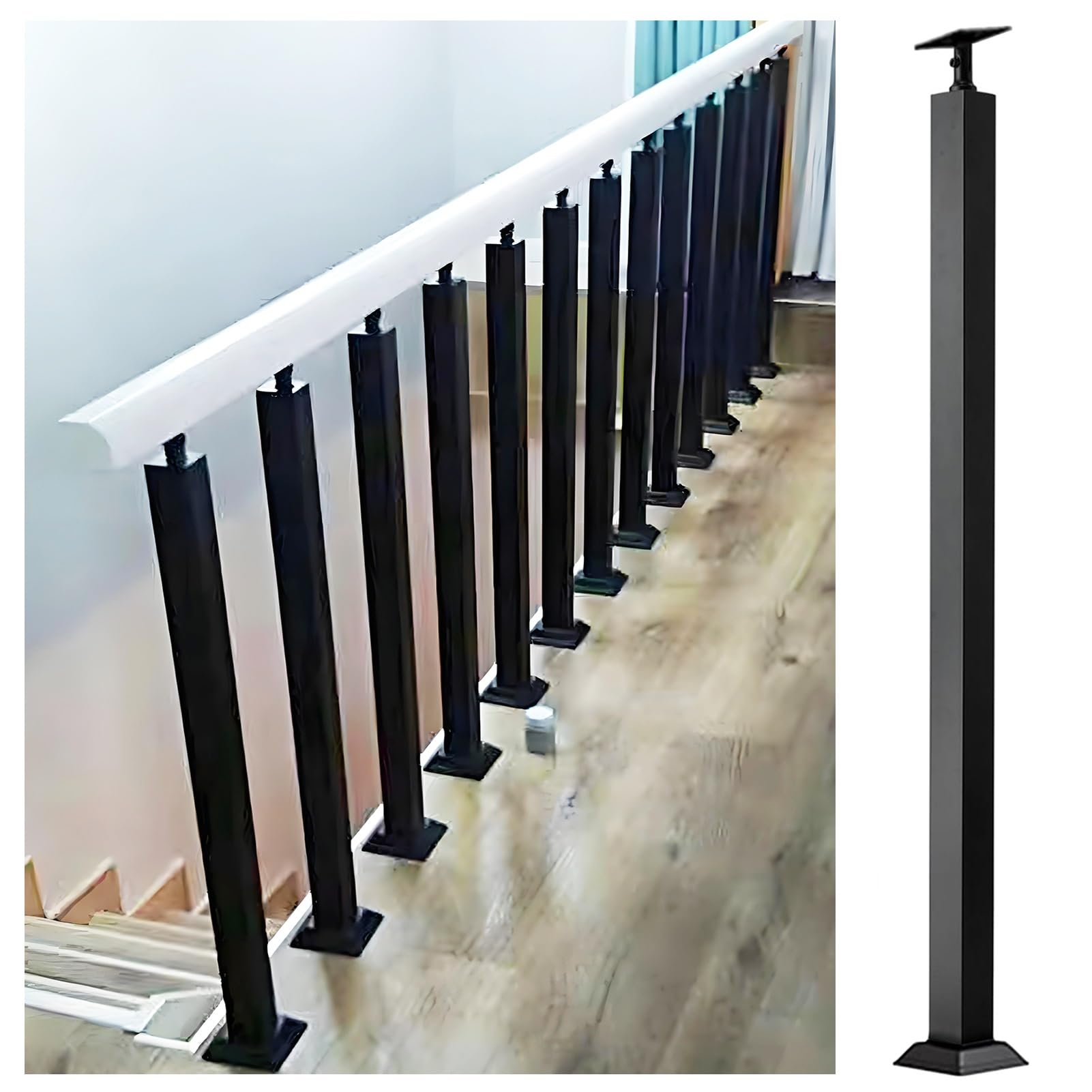 Iron Deck Railing Post with Screws, Porch Square Fence Posts, Black Balusters Spindles for Stair, Balconies, Fencing, Height 24in 31in 35in 36in 41in(53.1in/135cm)