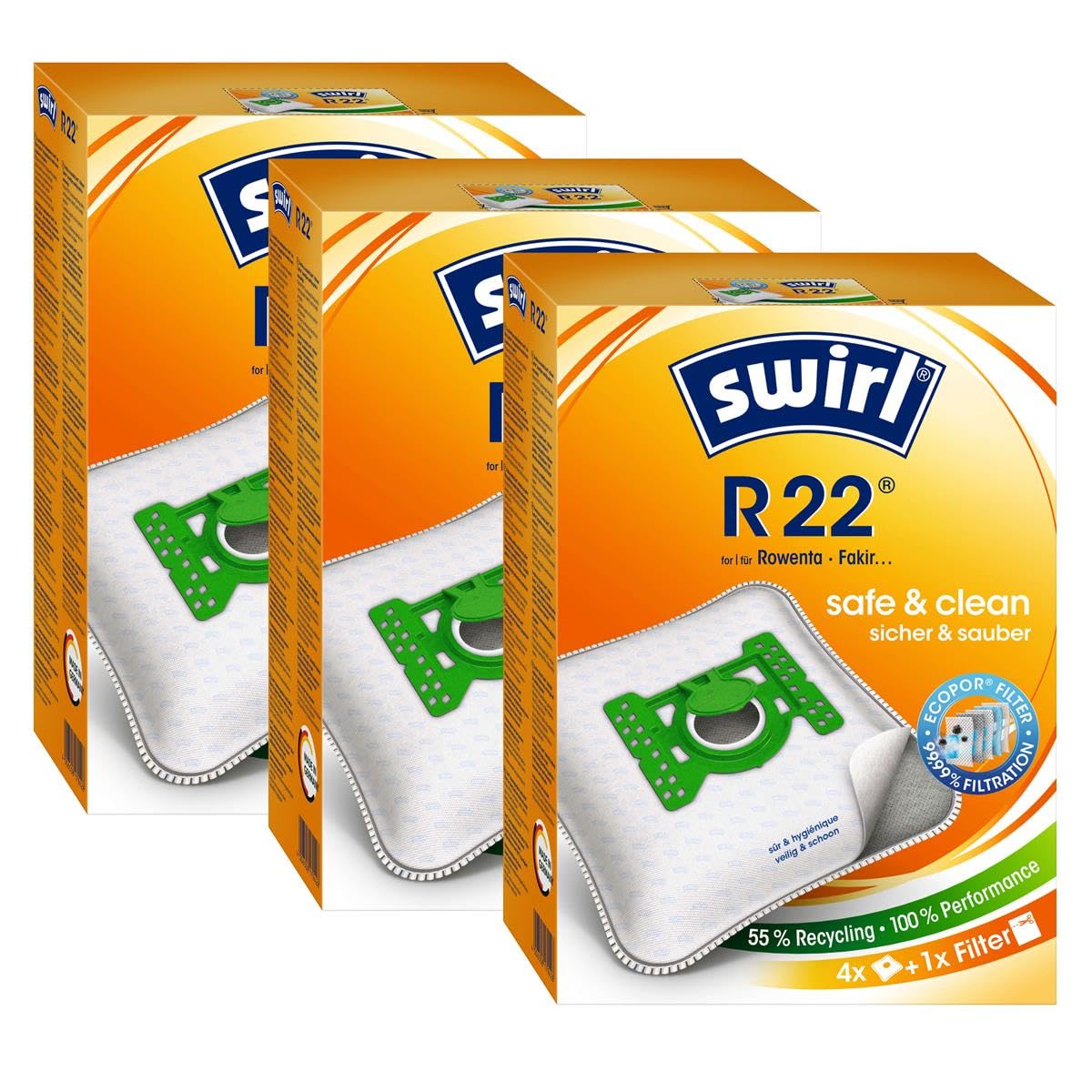 Swirl Sacchetti Per Aspirapolvere R 22 MP Plus AirSpace - Confezione Da 12 (3x4) Con Filtri Anti-Allergeni