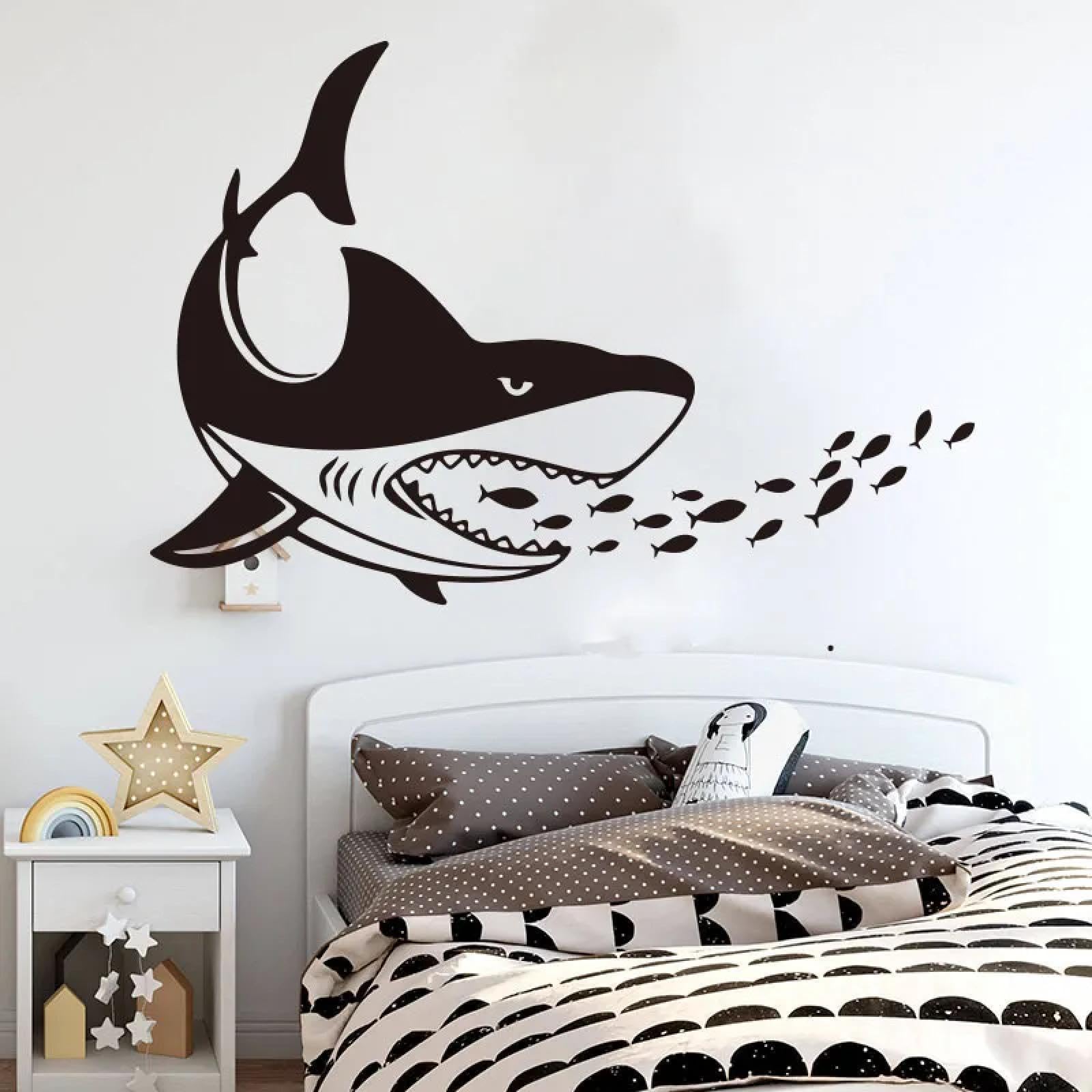 YOUOUSI Great Shark Eating Fish Wall Decal for Bedroom, Living Room, Bathroom, Children's Room, Underwater Shark Wall Decal