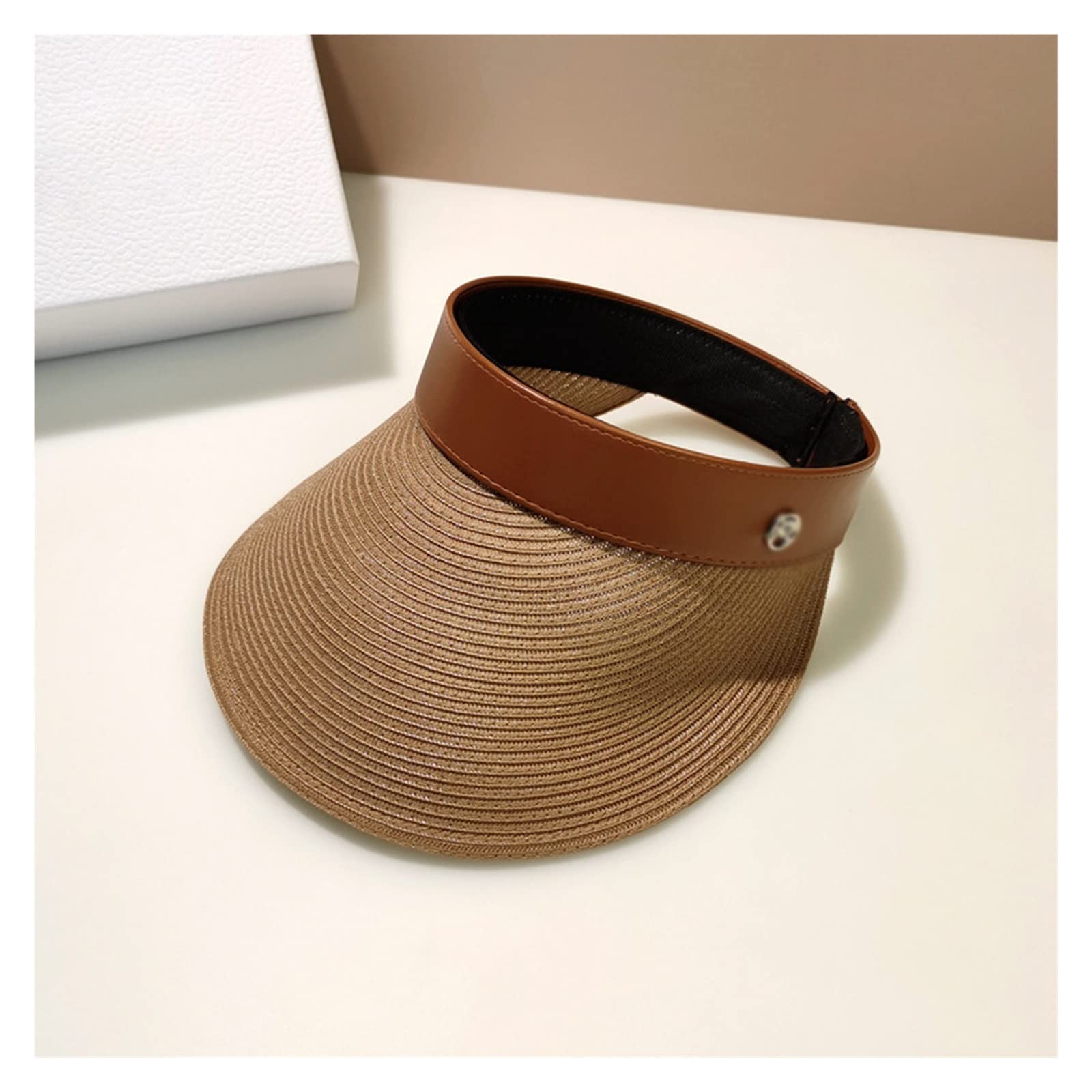 Chapeau de soleil visière cuir plage dames décontracté argenté 54-58 cm