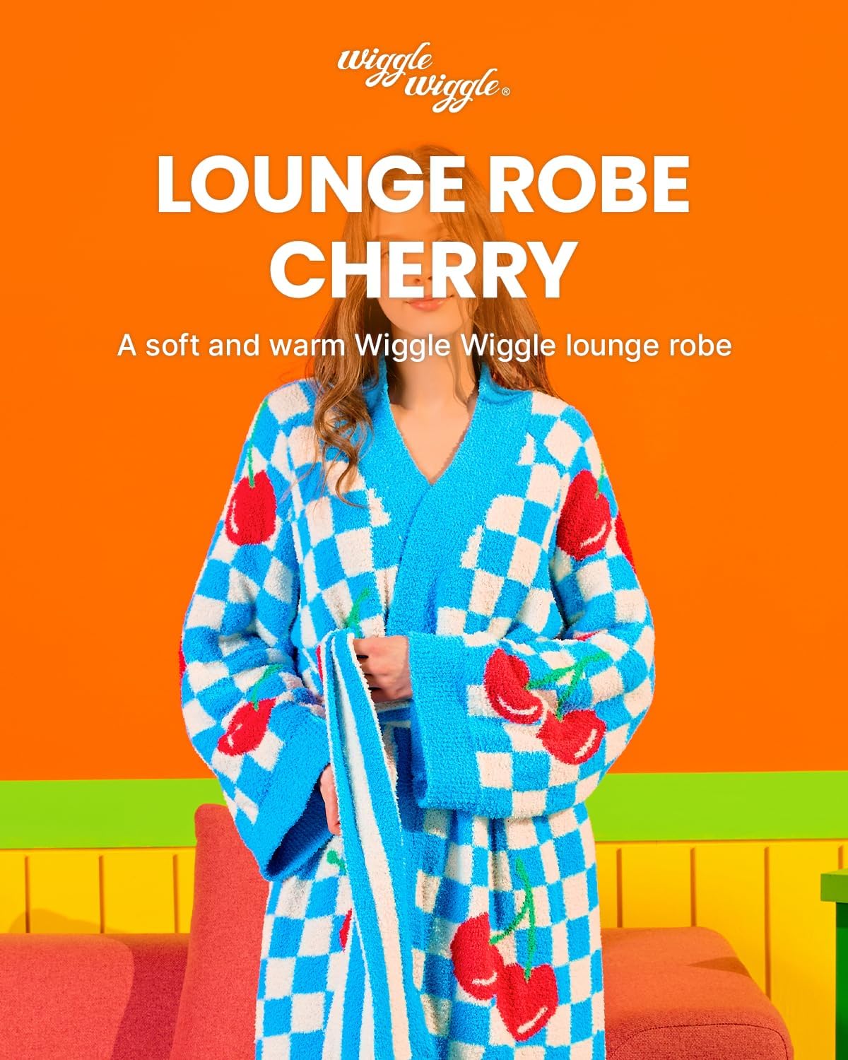wiggle wiggle Unisex Colorblock Plush Fleece Bathrobe, Cozy Long Lounge Robe with Belt, Soft Warm Spa Robe for Women & Men – Cherry