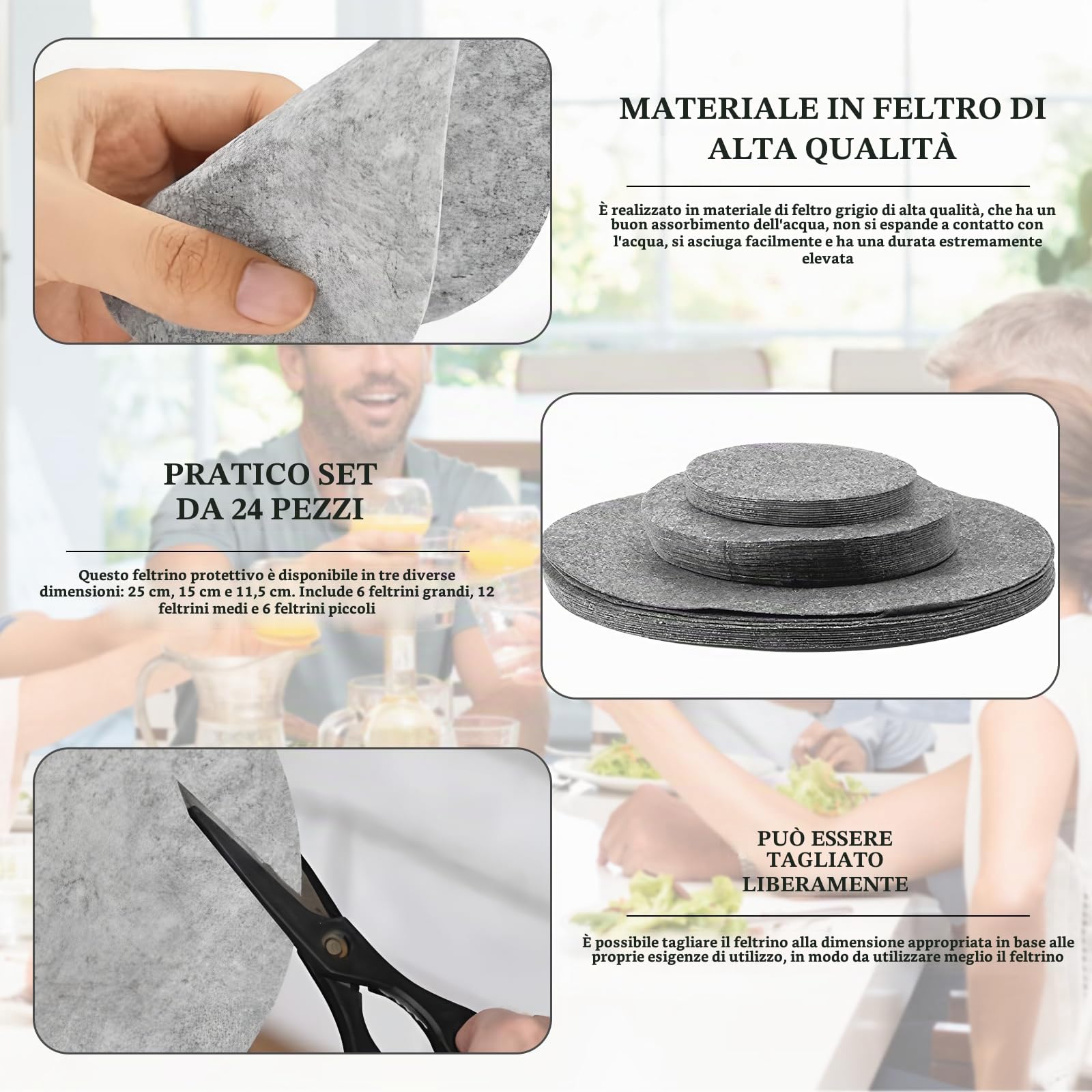 24 pezzo separatori piatti feltro,Rotondi cuscinetti divisori,Divisori per piatti in feltro,Adatto per posate, pentole da cucina, padelle e ciotole