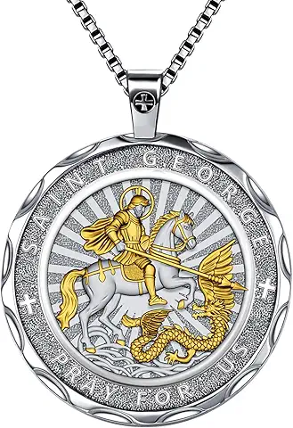 Saint George Slaying Dragon Medal Pendant 14K Gold Plated