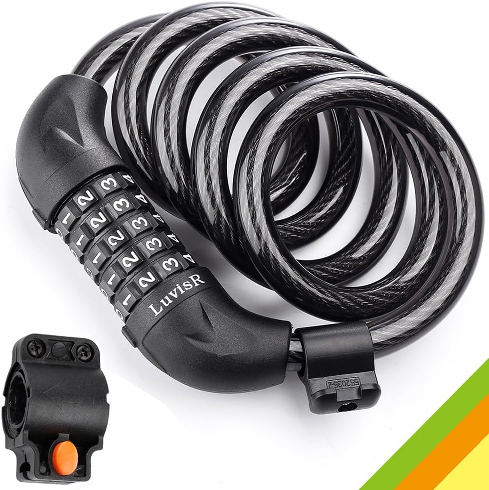 Bike Lock Cable, 4-Feet Bike Cable Basic Self Coiling Resettable Combination Cable Bike Locks with Complimentary Mounting Bracket,5-Digit Locks for Bike/Motorbike, 4 Feet x 1/2 Inch (1 Pack)