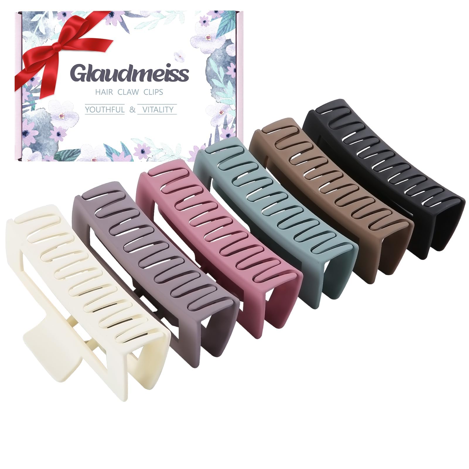 6 PCS 5 Inch Extra Large Claw Clips, Big Hair Clips for Thick Long Curly Hair, Durable Matte Strong Hold Hair Claw Clips, Non-slip Square Hair Clips