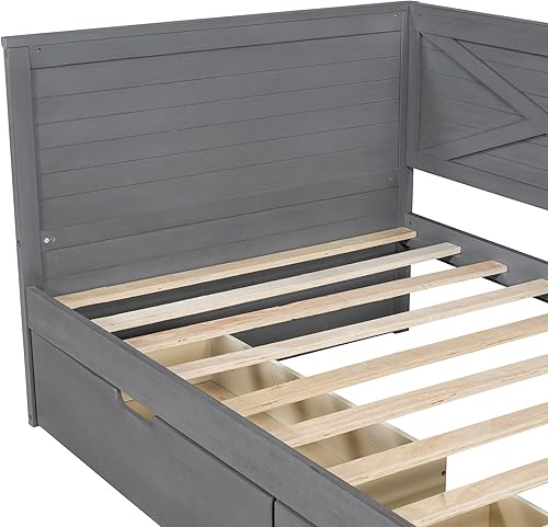 Miniatura 8 de JIVOIT Cama de plataforma capitán de madera maciza con estanterías en forma de L y dos cajones de almacenamiento cama de plataforma de tamaño