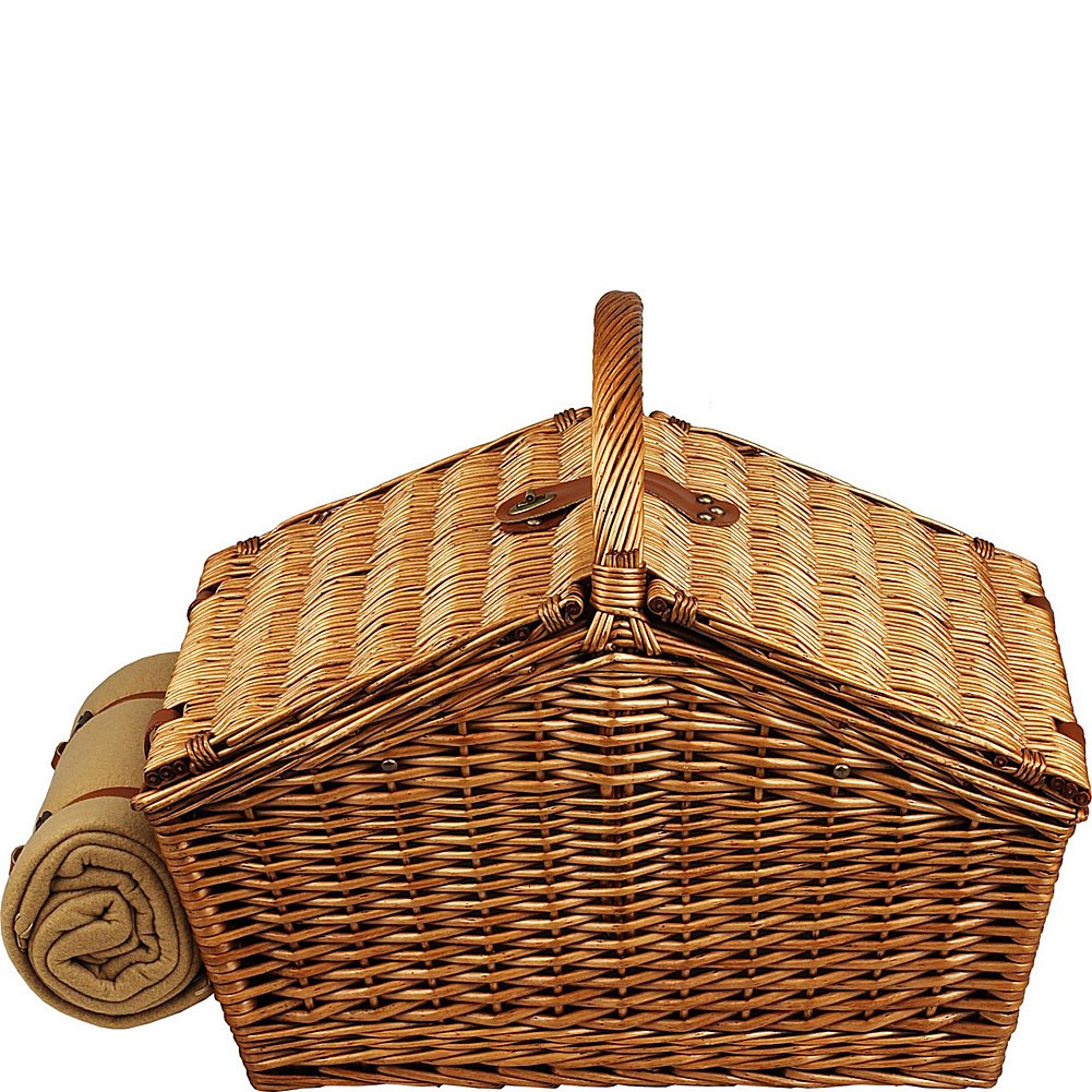 Picnic at Ascot Huntsman English-Style Willow Picnic Basket with Service for 4, Coffee Set and Blanket- Designed, Assembled & Quality Approved in the USA