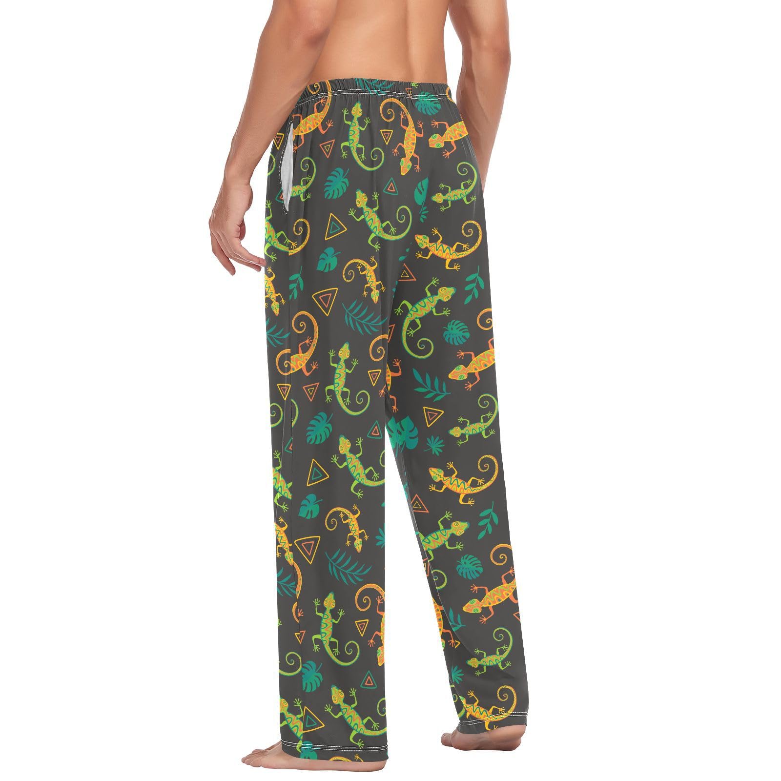 Herren-Pyjamahose für Herren, Motiv: tropische Eidechsen, Lachsen, Schlafhose, Lounge-Nachtwäsche mit Taschen, Kordelzug, lang, 100 % Baumwolle, Größe XL, mehrfarbig, XL