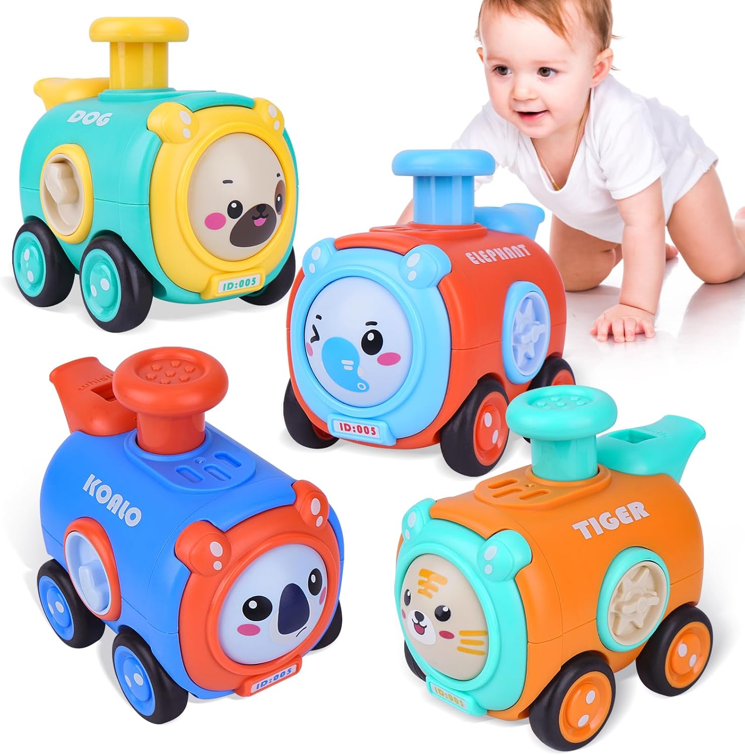 SXDEJKAY 4 PCS Animal Baby Car Toys, Press and Go Cars for Toddlers 13 Baby Toys 12
