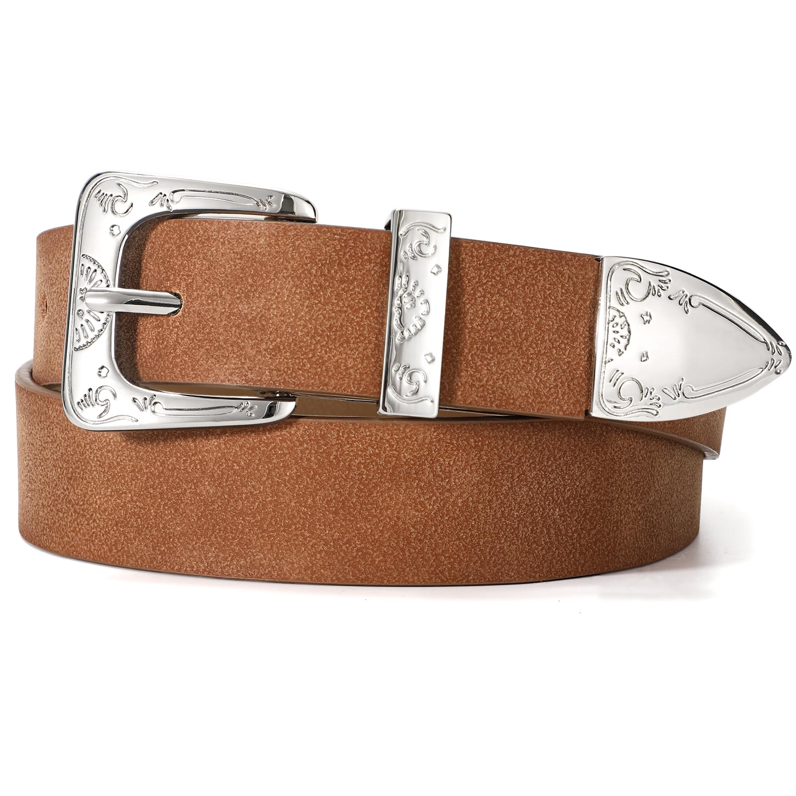 XZQTIVE Western Belt for Women, Cowgirl Cowboy Suede Belt for Jeans Pants, Vintage Belts with Silver Buckle, Country Style