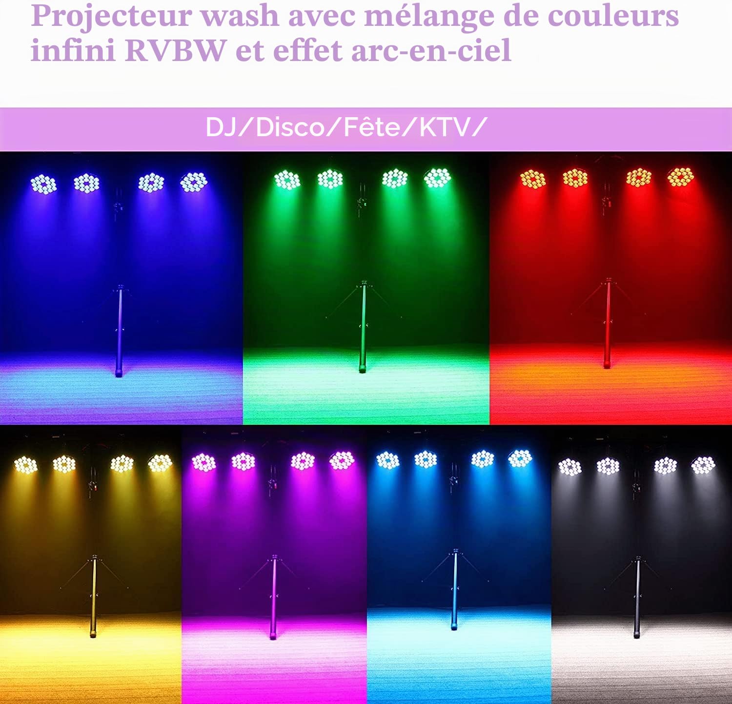 LED Par Projecteur 200W 18 LED Lumière de scène Lumière de discothèque 8CH Par LED Lumière RGBW DMX Strobe Sound Mode actif Eclairage DJ Effet de lumière pour show Bar KTV Party Halloween 2pc