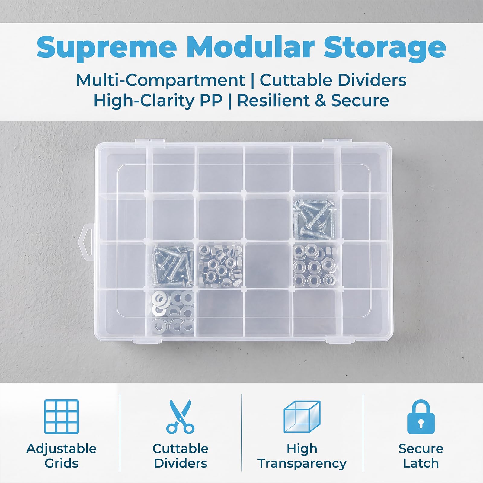 Confezione da 4 scatole organizer per perline in plastica trasparente con divisori regolabili, contenitore per perline con etichette, scatola per bottoni, organizer per artigianato
