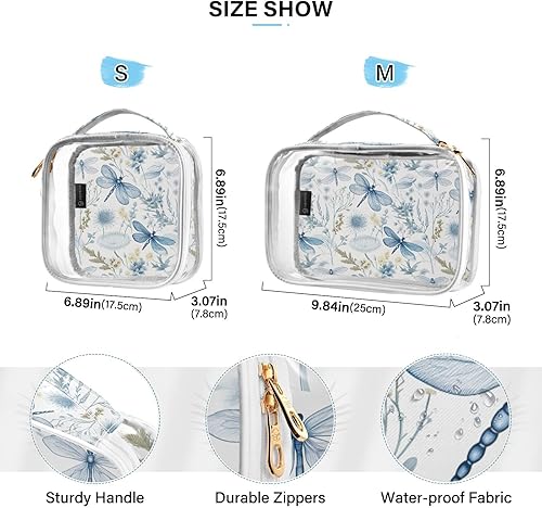 Miniatura 4 de Blue Floral Dragonflies Clear Toiletry Bag for Traveling,2 Pack Makeup Cosmetic Bag with Zipper,Travel Bag for Toiletries,Travel Essentials 21215128