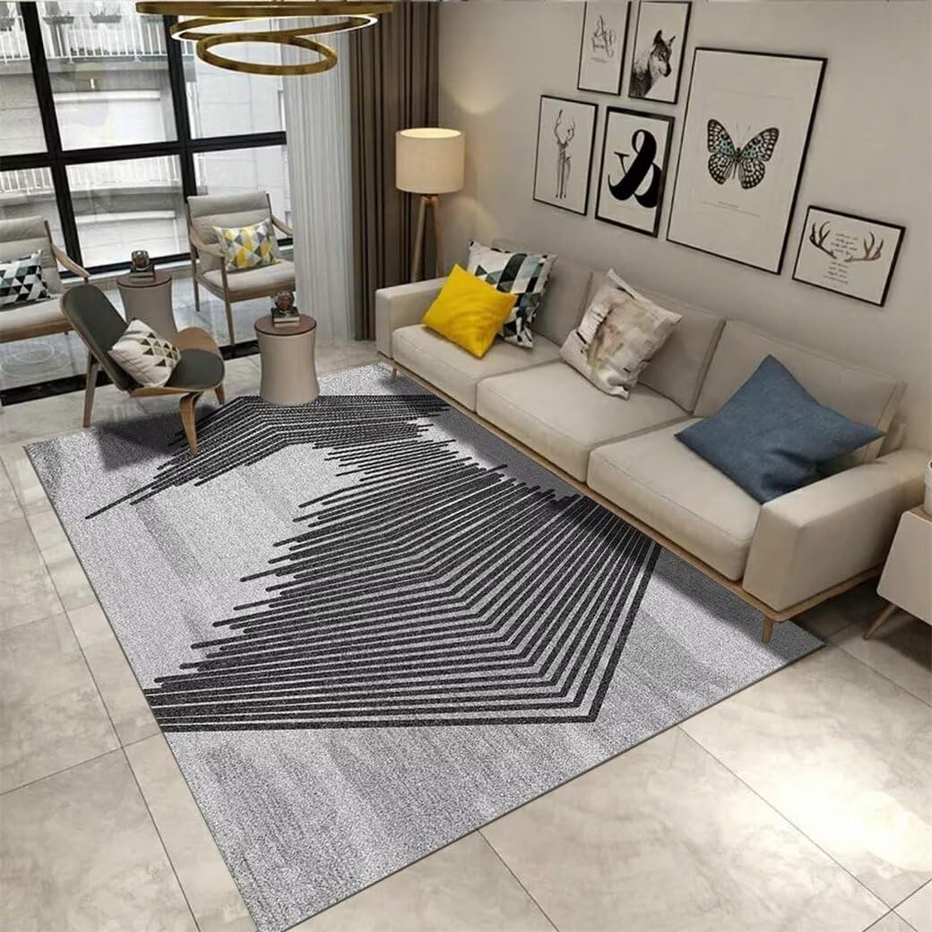 Tapis gris 200x200cm rectangulaire à rayures modernes pour grand salon