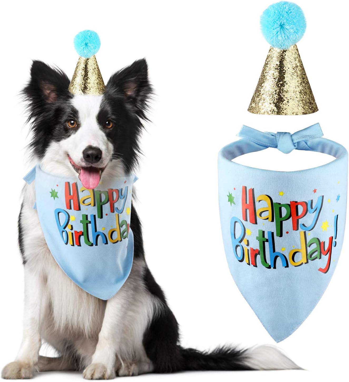 BlaoicniDog Birthday Bandana Hat Scarf Party Supplies (Blue-boy)