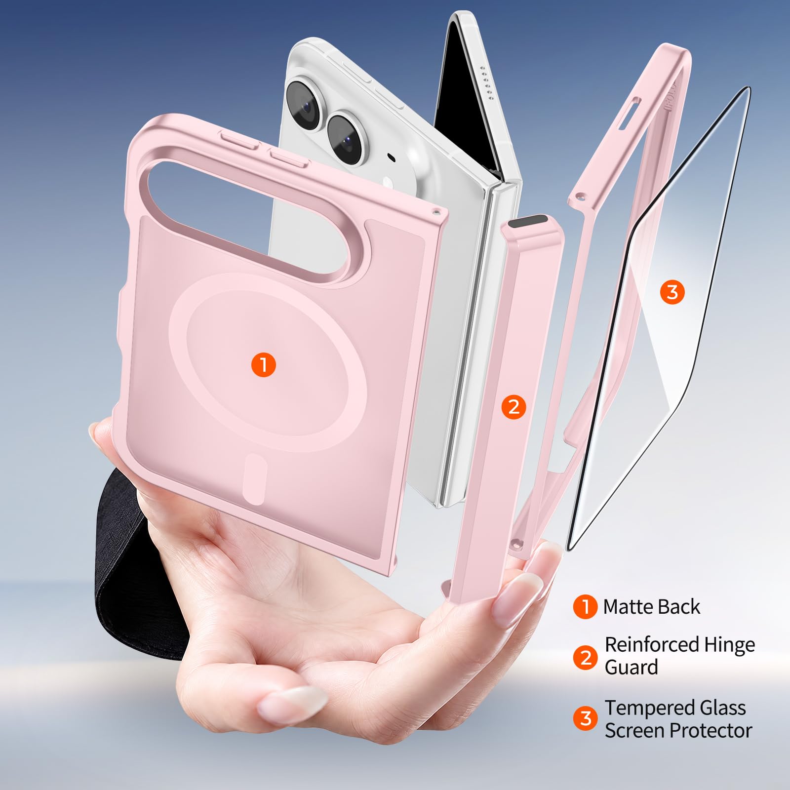 SUPFINE Coque magnétique pour iPhone Duo Rose clair avec charnière complète