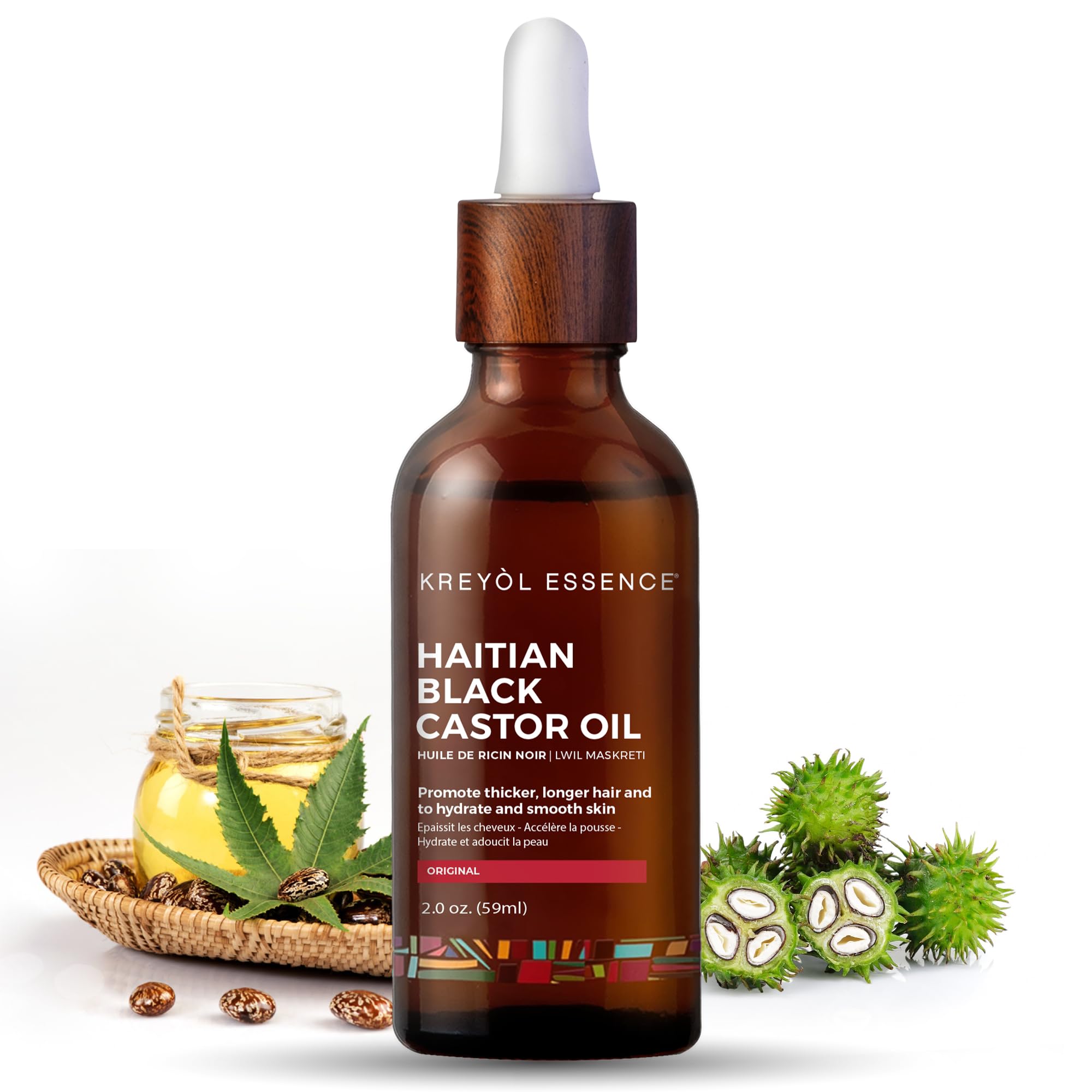Kreyol Essence - Haitian Black Castor Oil for Skin and Hair, Glass Bottle - Fuller-Looking Hair, Pure, Hexane Free, Cold Pressed, Natural Humectant (