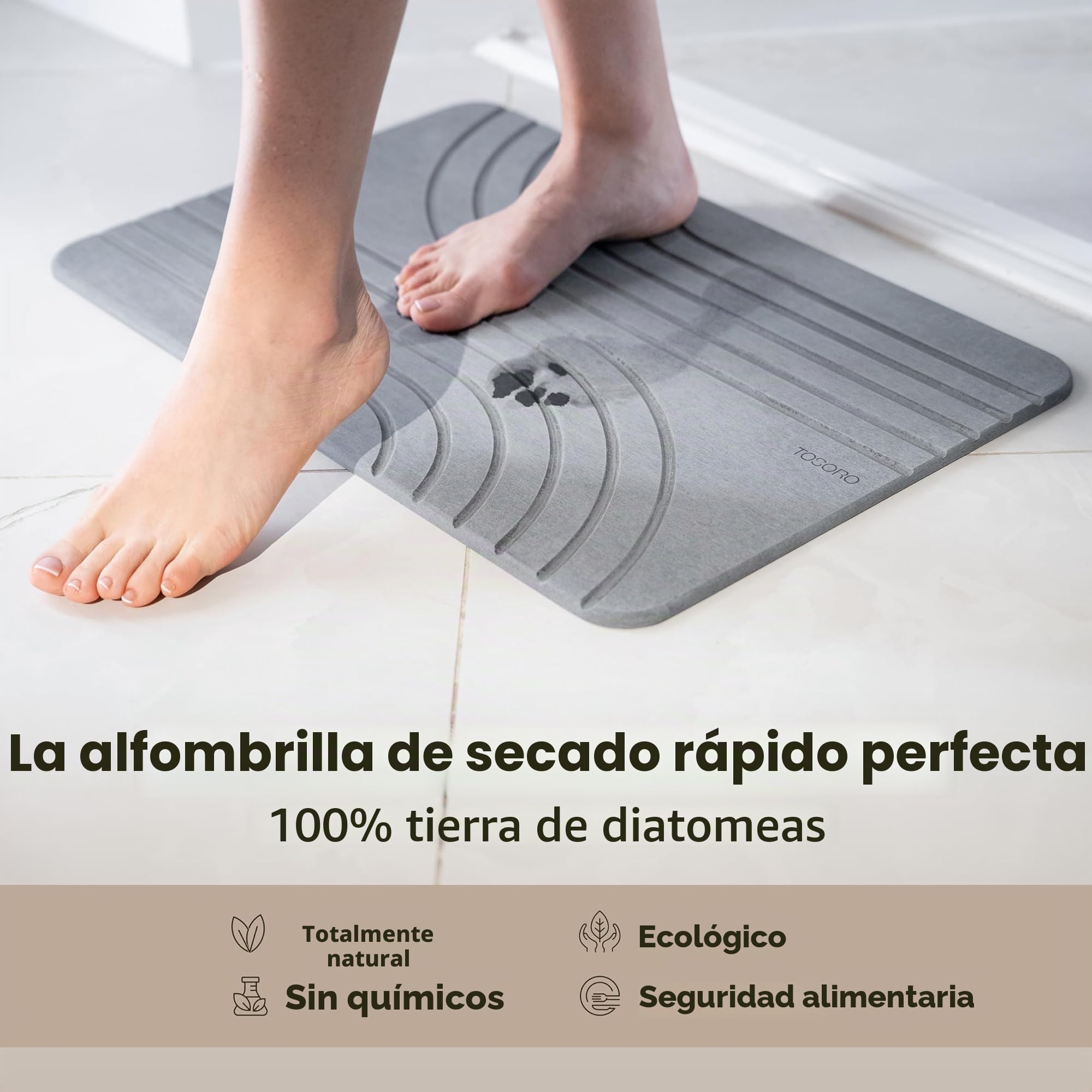 TOSORO Alfombrilla de baño de Piedra, Alfombra Antideslizante de Tierra de diatomeas para Ducha, Secado rápido y Absorbente, diseño Elegante y Moderno, fácil de Limpiar, 60 x 38 cm, Color Grafito