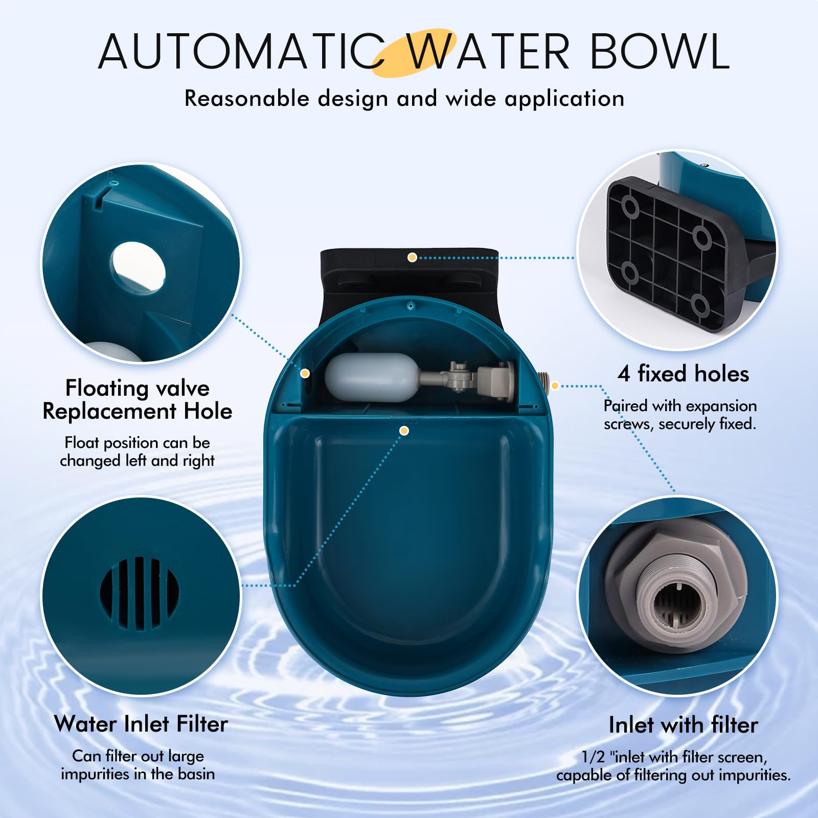 4 In 1 Automatische Tränkebecken aus Kunststoff Automatische Wassertrog mit Halterungen und Schwimmerventil Tränkebecken für Rinder Pferde Schweine Schafe Hunde