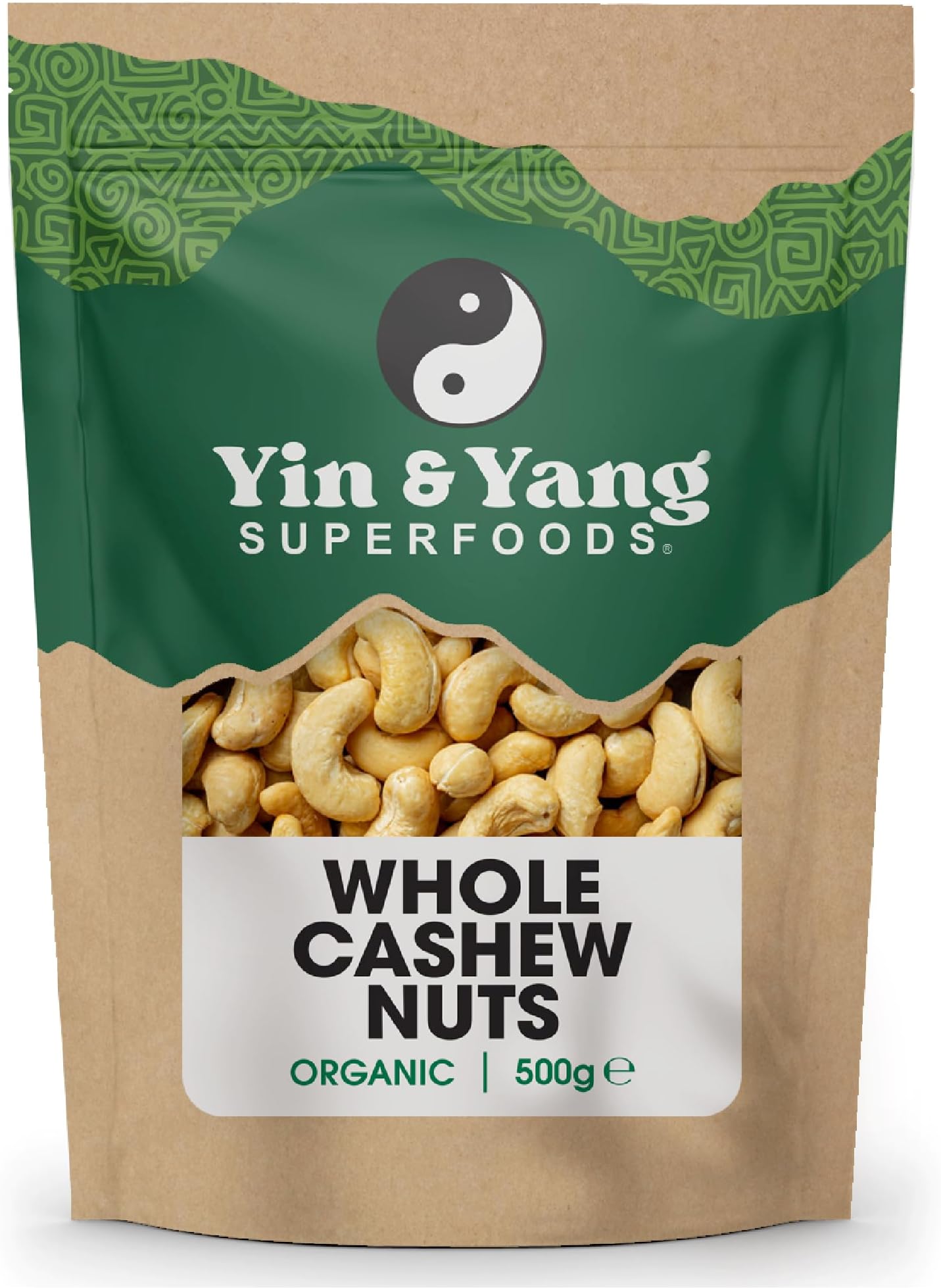 Organic Cashew Nuts 500g Whole, Raw, 100% Natural, by Yin & Yang Superfoods. Premium Quality, Source of Fibre & Protein, Vegan, Contains Antioxidants, Certified Organic