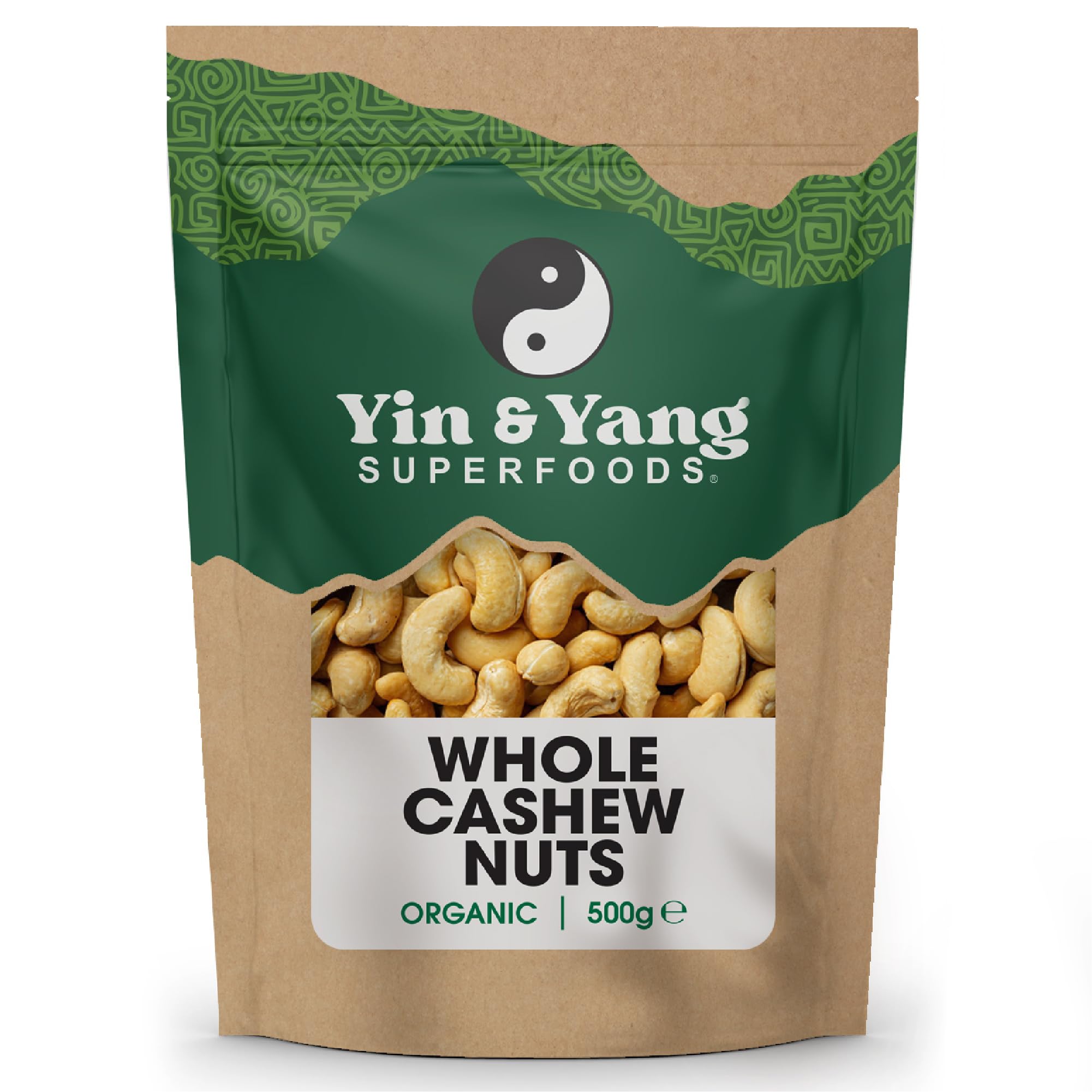 Organic Cashew Nuts 500g Whole, Raw, 100% Natural, by Yin & Yang Superfoods. Premium Quality, Source of Fibre & Protein, Vegan, Contains Antioxidants, Certified Organic