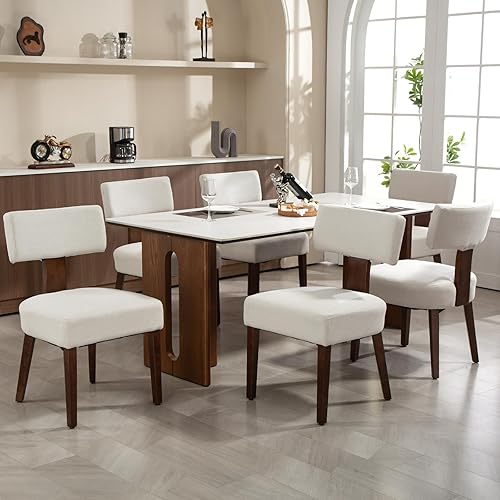 Miniatura 36 de Juego de 4 sillas de comedor tapizadas de ratán, sillas de comedor estilo de mediados de siglo moderno con tela, con estructura de madera dura Marco
