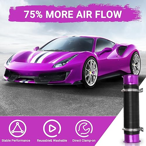 Miniatura 8 de Conducto de admisión del tubo de admisión, 3 pulgadas2.992 in Tubo de entrada de frío de aluminio universal para automóvil automotriz- Rojo