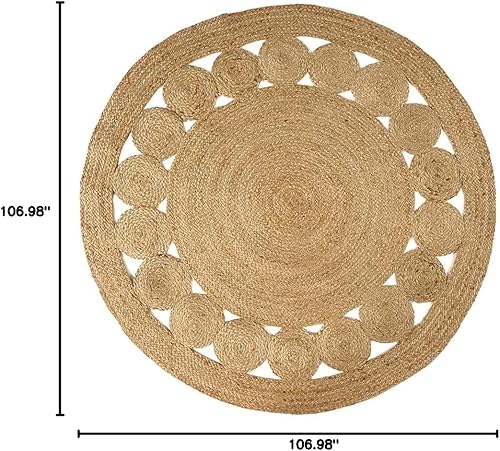 Vista 45 de GRUHUM Alfombra tejida a mano de yute redonda de 4 pies, de fibra natural, alfombra bohemia rústica, vintage, trenzada, reversible, ecológica