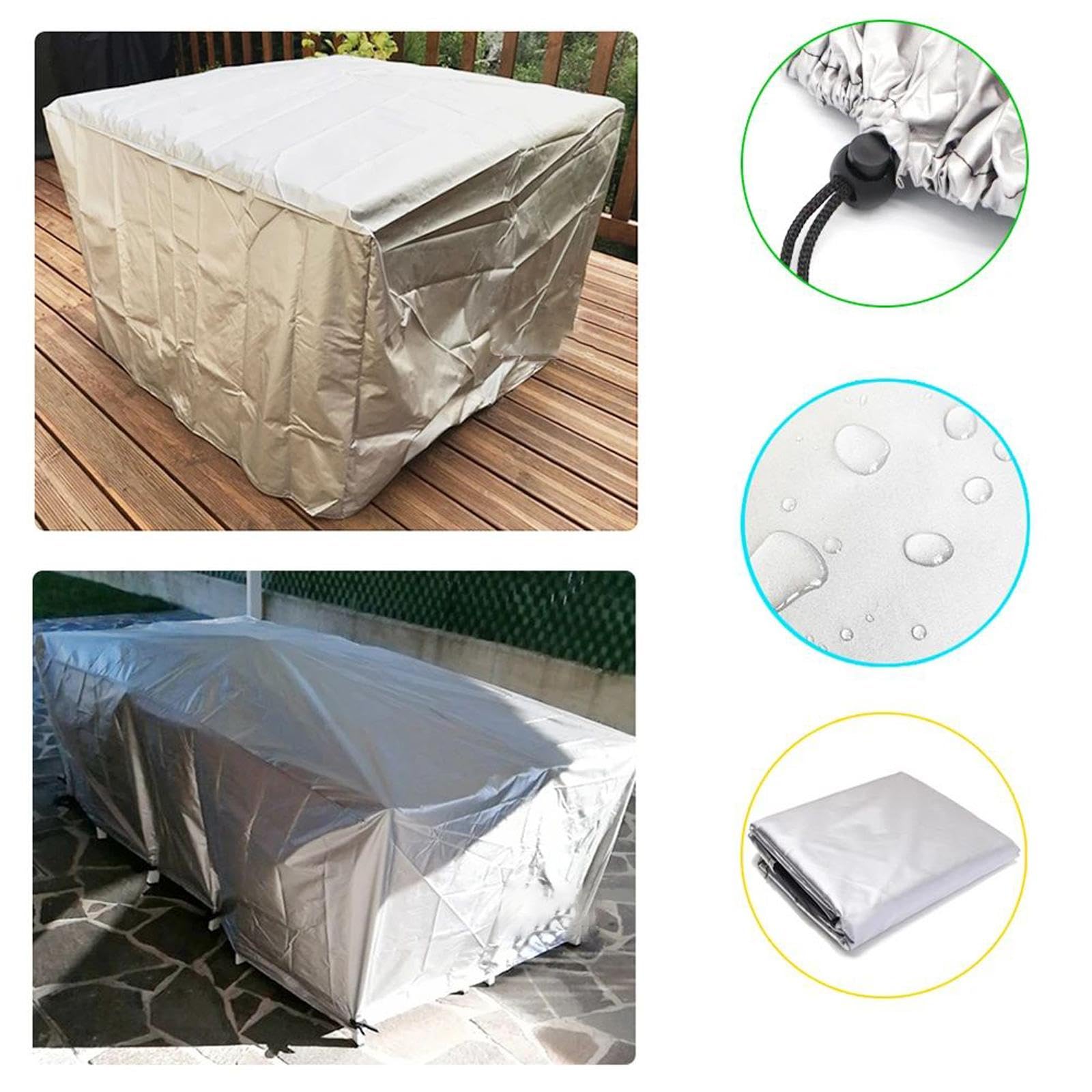 Copertura per Tavolo da Giardino, 330x130x105cm/LxWxH 600D Oxford Telo Copri Tavolo Esterno Copritavolo da Esterno Impermeabile, Anti-UV Copertura Mobili da Giardino Rettangolare