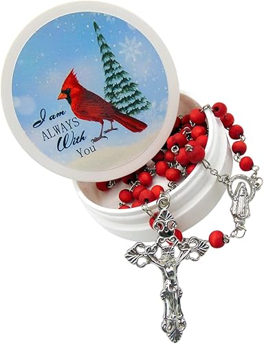 Westmon Works Juego de rosario cardenal con cuentas de madera perfumadas de rosa y una cruz de metal en una funda protectora especial, Metal, No es