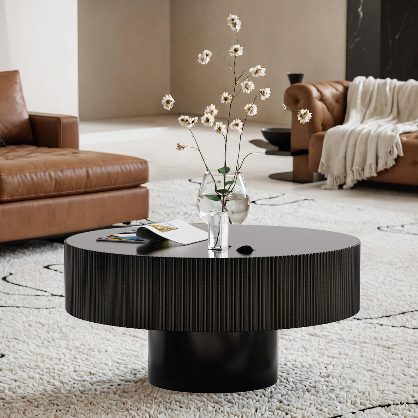 DYHQQ Handcraft Round Fluted Coffee Table