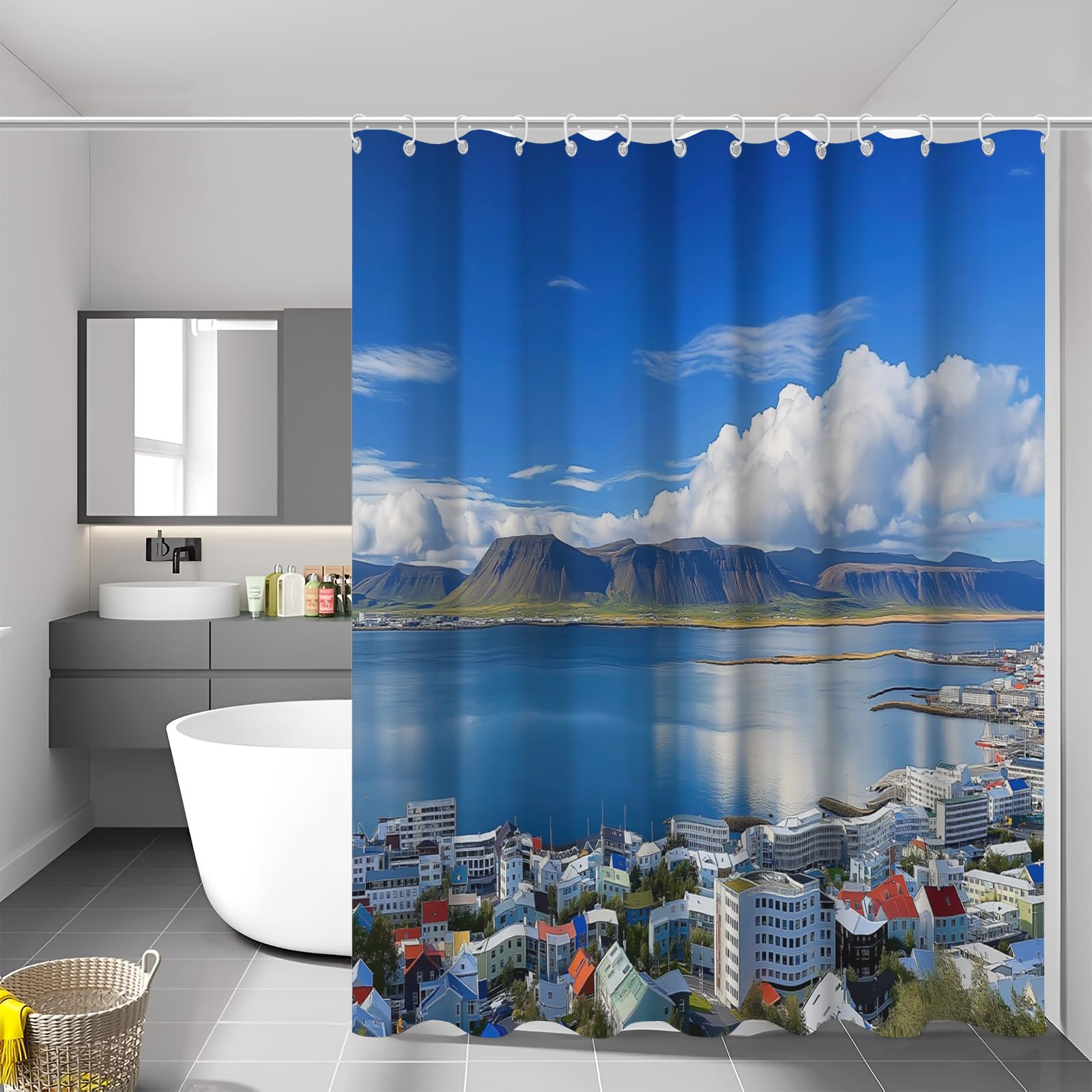 Rideau de bain anti moisissure imperméable en polyester bleu ciel de 150x180 cm