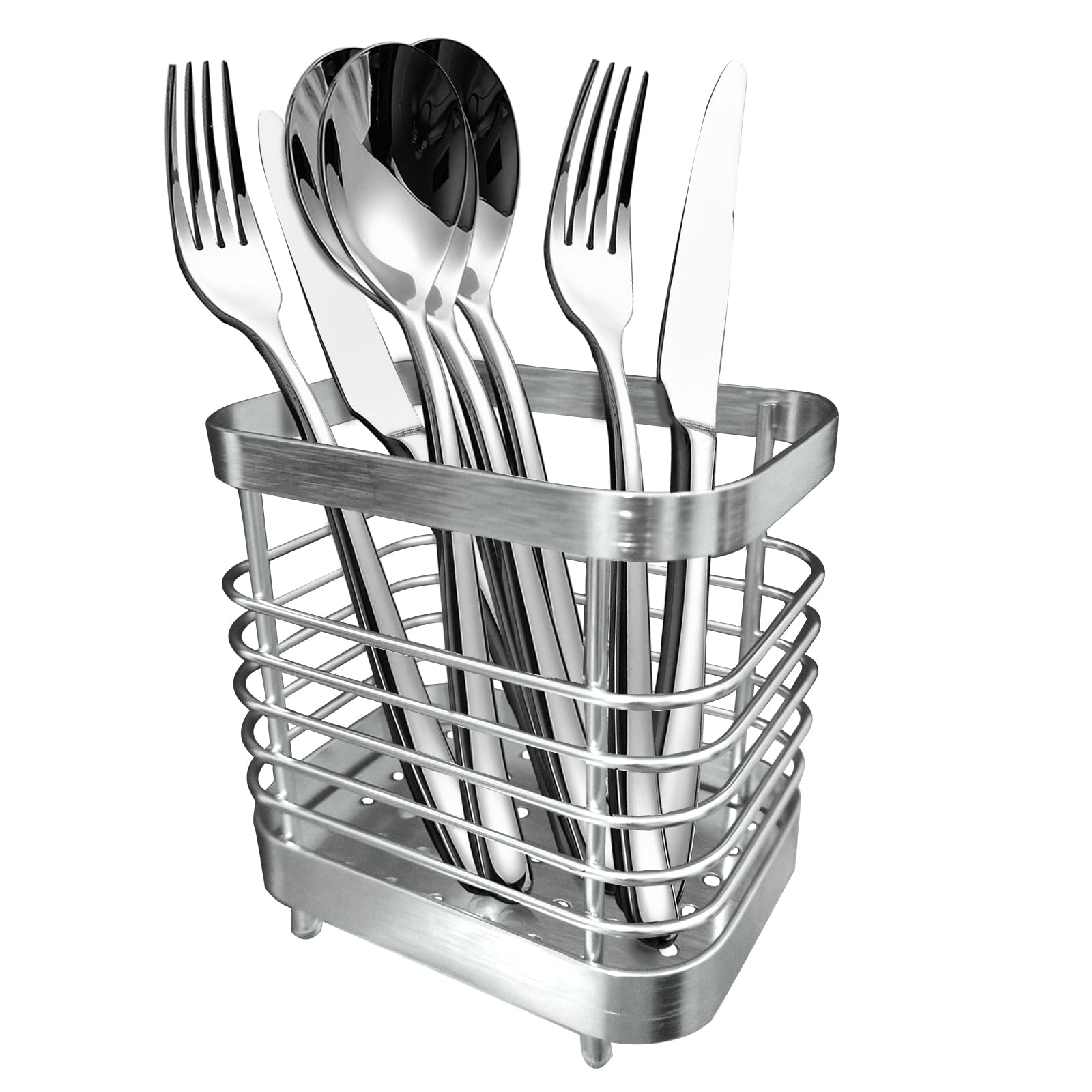 KVACIVA Kitchen Utensil Rack,Stainless Steel Cutlery Drain Basket,Silverware Holder for Countertop,Countertop Kitchen Utensil Holder for Knives and Forks Cooking Utensils,Large&Small Utensil Caddy