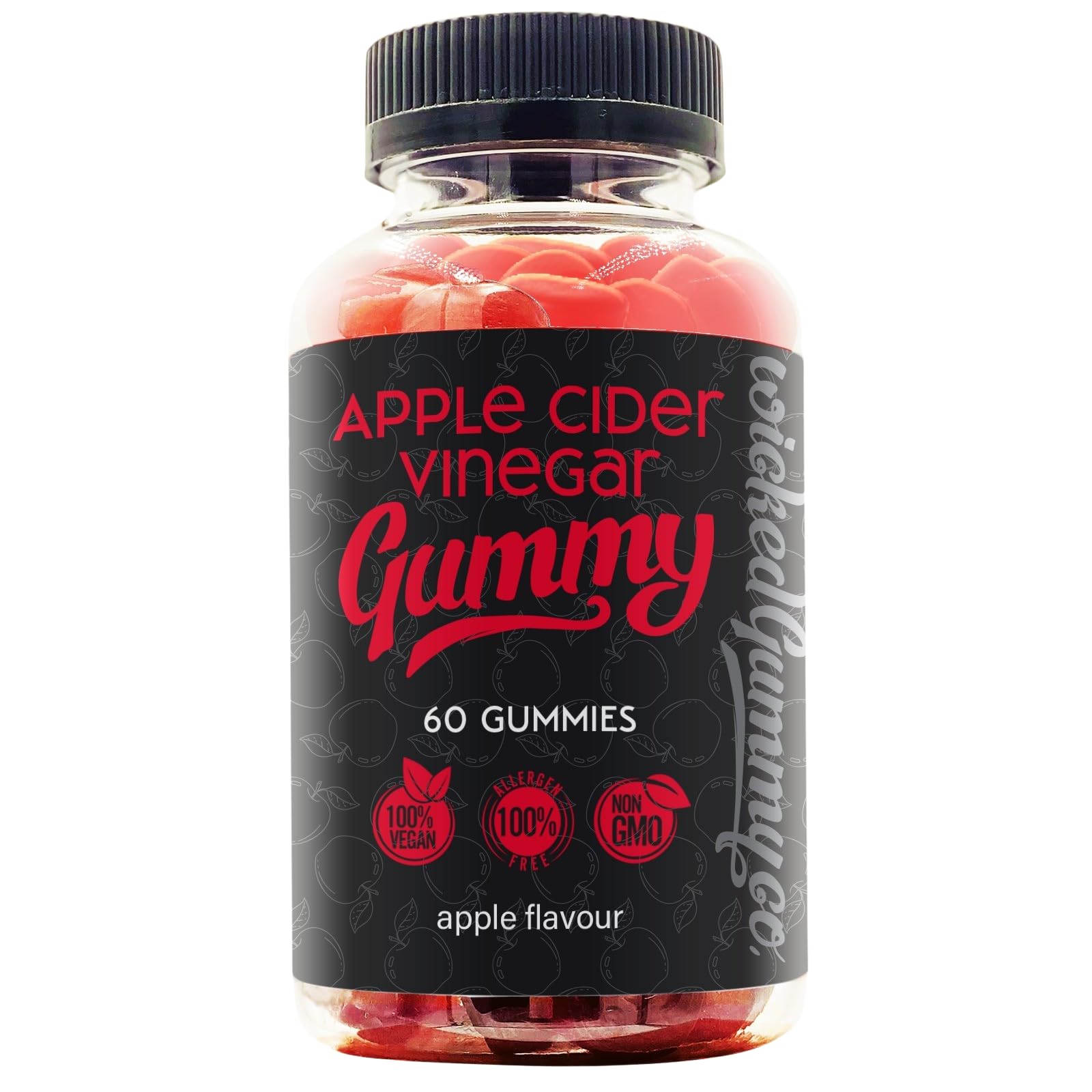 Apple Cider Vinegar Gummy with The Mother | 60 Vegan Apple Cider Vinegar Gummies with Ginger | Digestion, Detox, Immunity & Diet Support | Wicked Gummy Co.