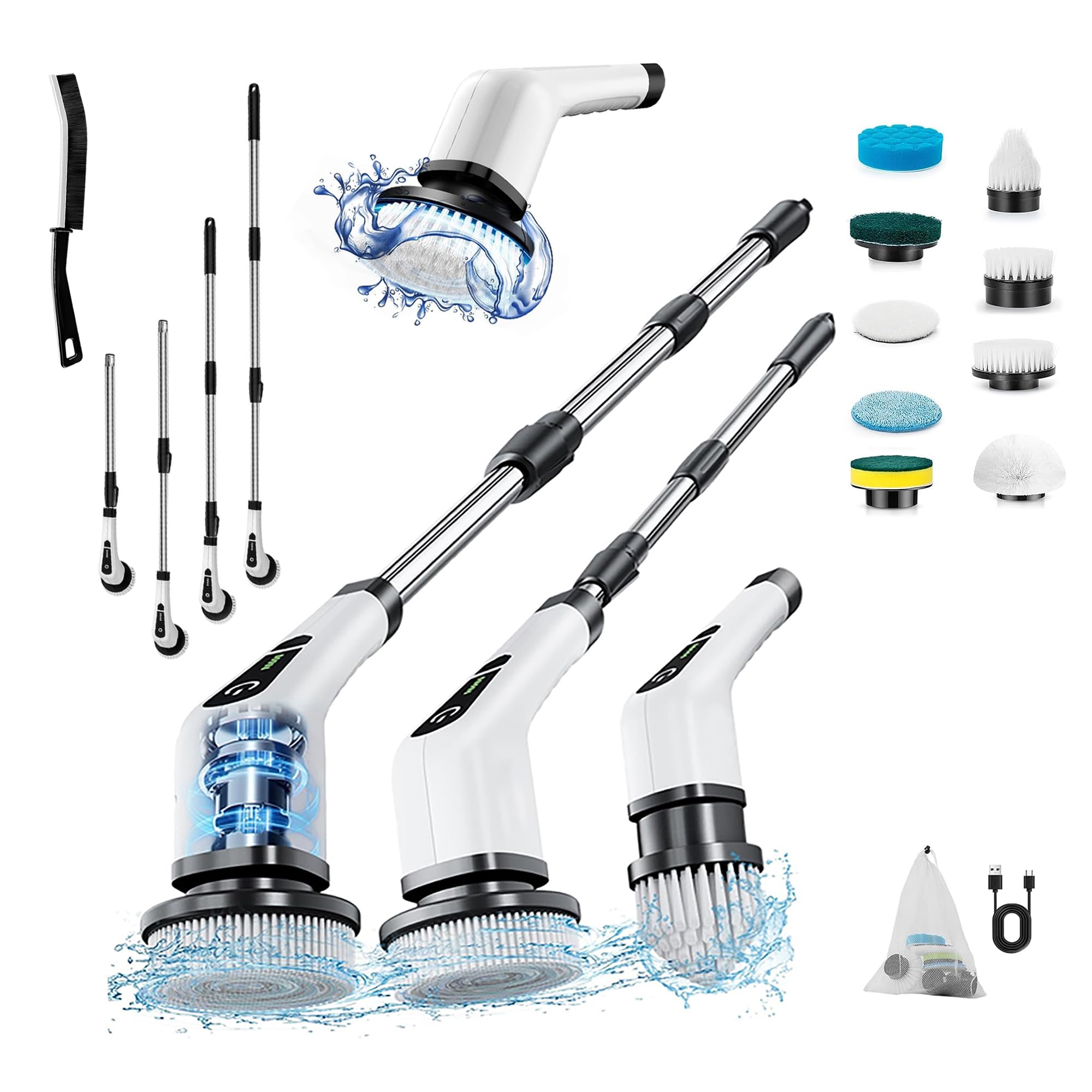 9 in 1 Spin Scrubber For Bathroom, Cordless power Spin scrubber, Bathroom Cleaning Brush with Replaceable Heads, Adjustable Electric Spin Scrubber for bathroom, floor scrubber for floor