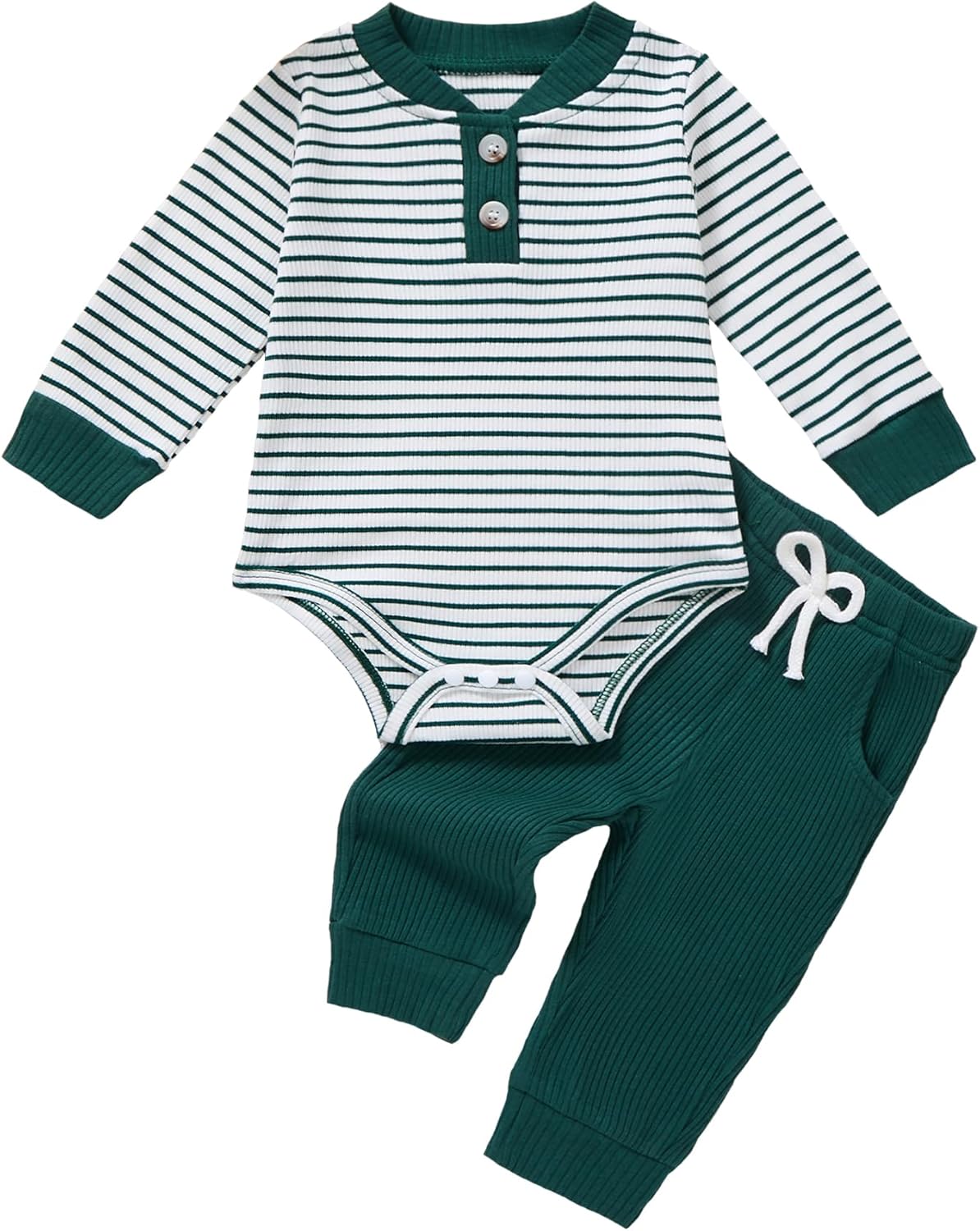 QUEKRE Baby Boy Clothes Ribbed Knitted Long Sleeve Romper Solid Pants Fall Winter Outfit Set