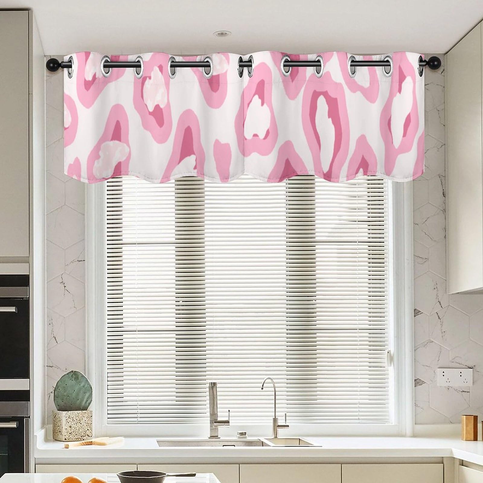 Cenefa de guepardo rosa para ventanas de salón o cocina, juego de 2 paneles decorativos