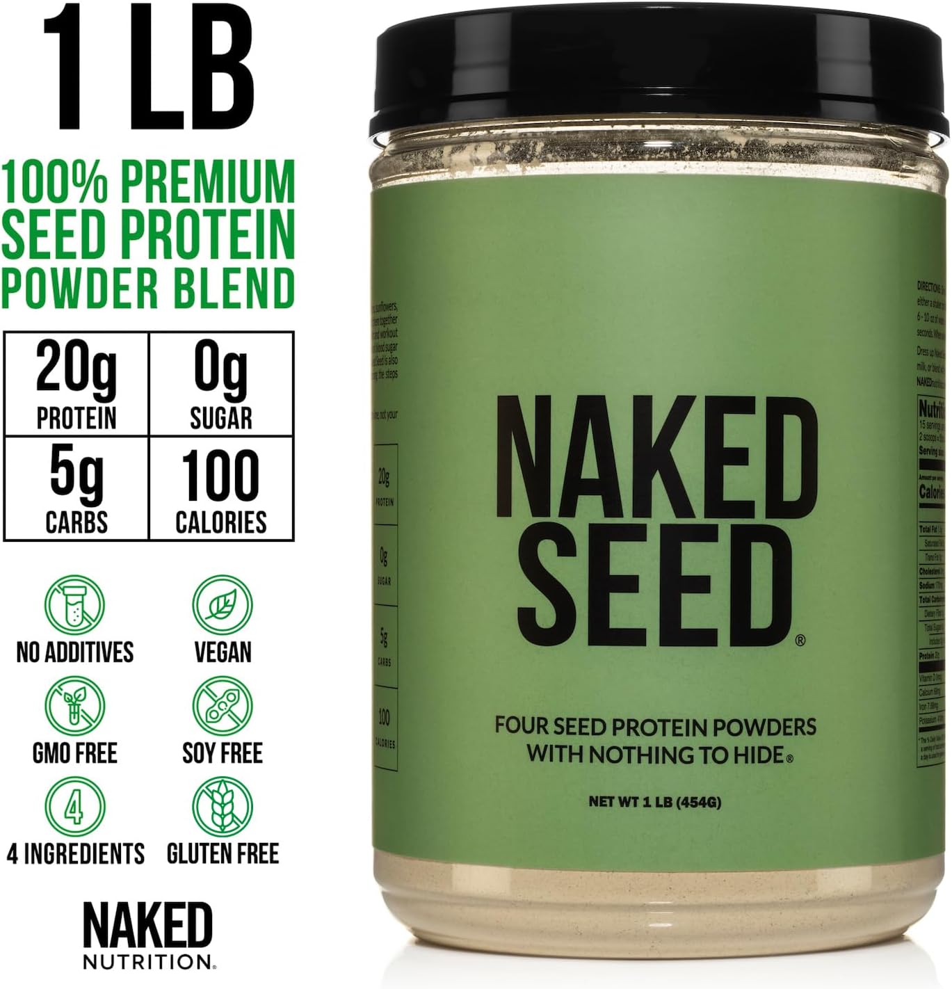 Naked Seed - 4 Seed Protein Powder, Only 4 Ingredients - Chia, Watermelon, Sunflower and Pumpkin Seed - Gluten-Free, Soy Free, Vegan, No Gmos, No Artificial Sweeteners - 15 Servings - Image 2